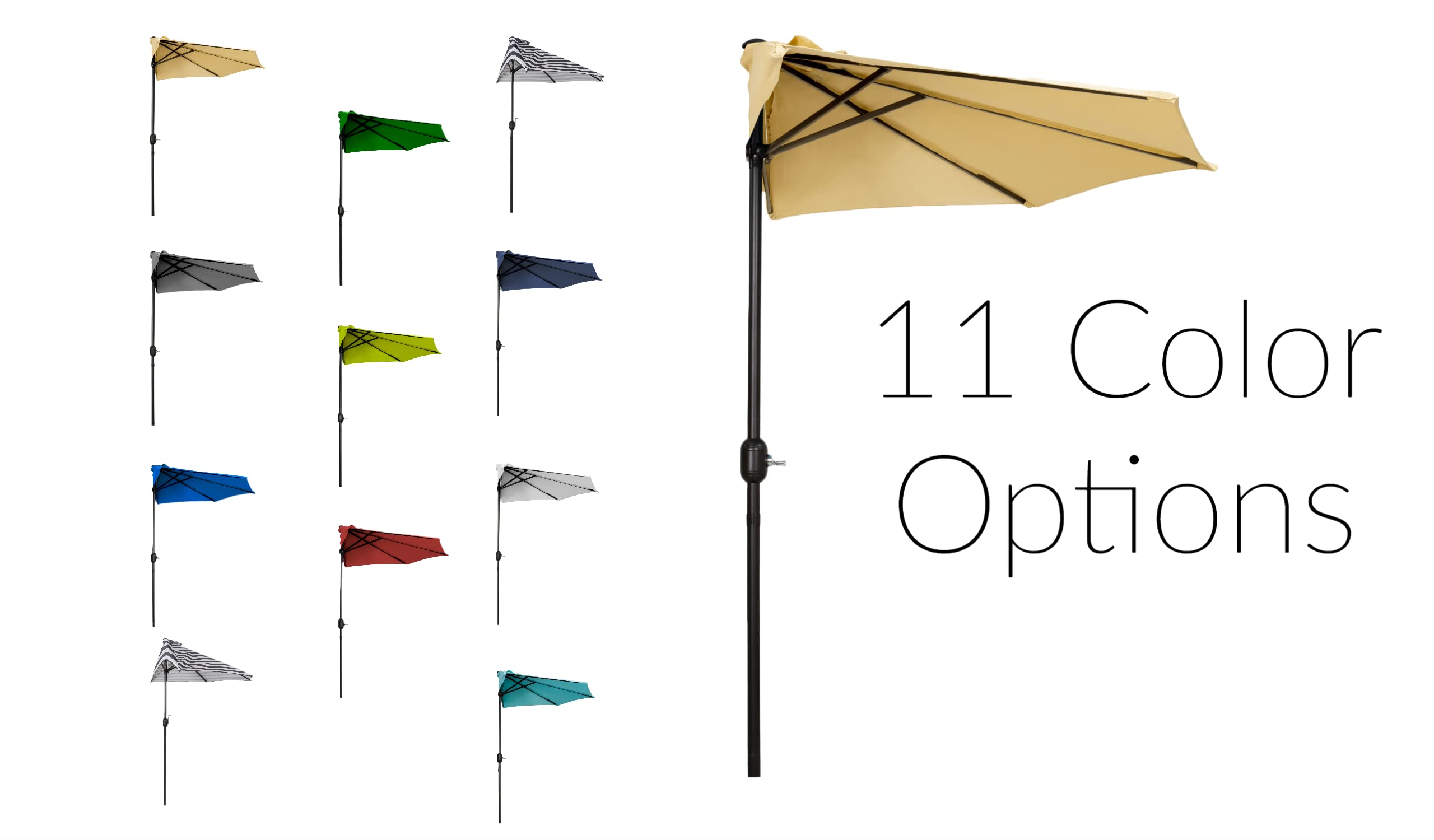 WO Home Furniture 9 FT Half Outdoor Market Patio Umbrella with Weighted Base Kit - Perfect for Backyard, Garden, Poolside, and Restaurant Outdoor Dining