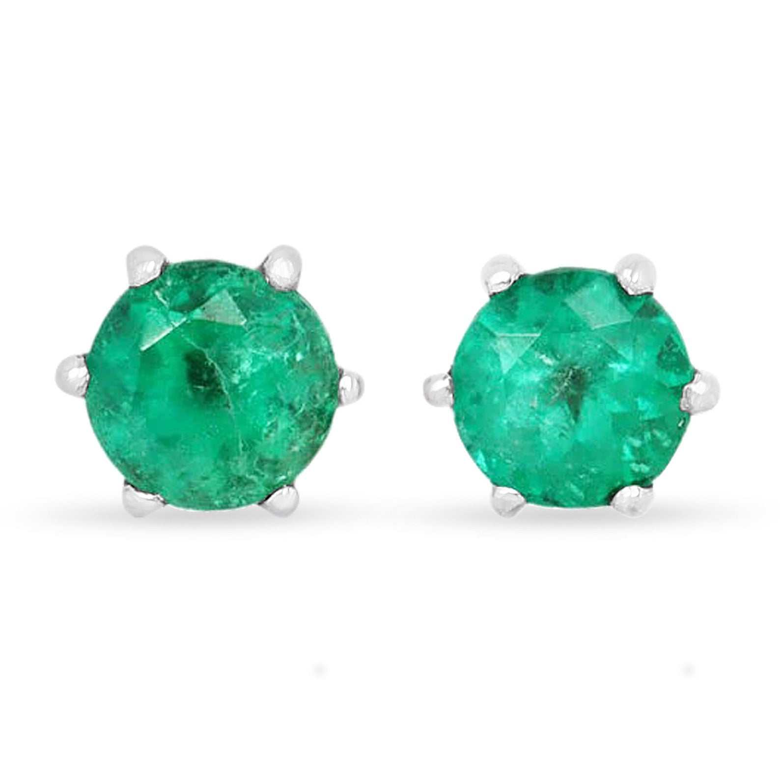 1.0tcw Six Prong Round Emerald Stud Earrings in 14K Gold - Perfect for Weddings, Anniversaries & Special Occasions