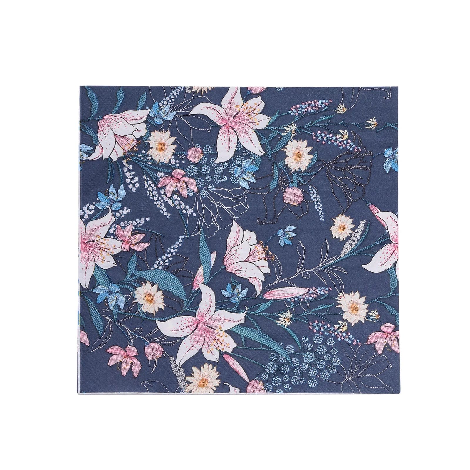 20-Pack Navy Blue 13x13 Inch Water Lily Cocktail Paper Napkins - Disposable Party Supplies for Weddings, Baby Showers & Dinner Parties
