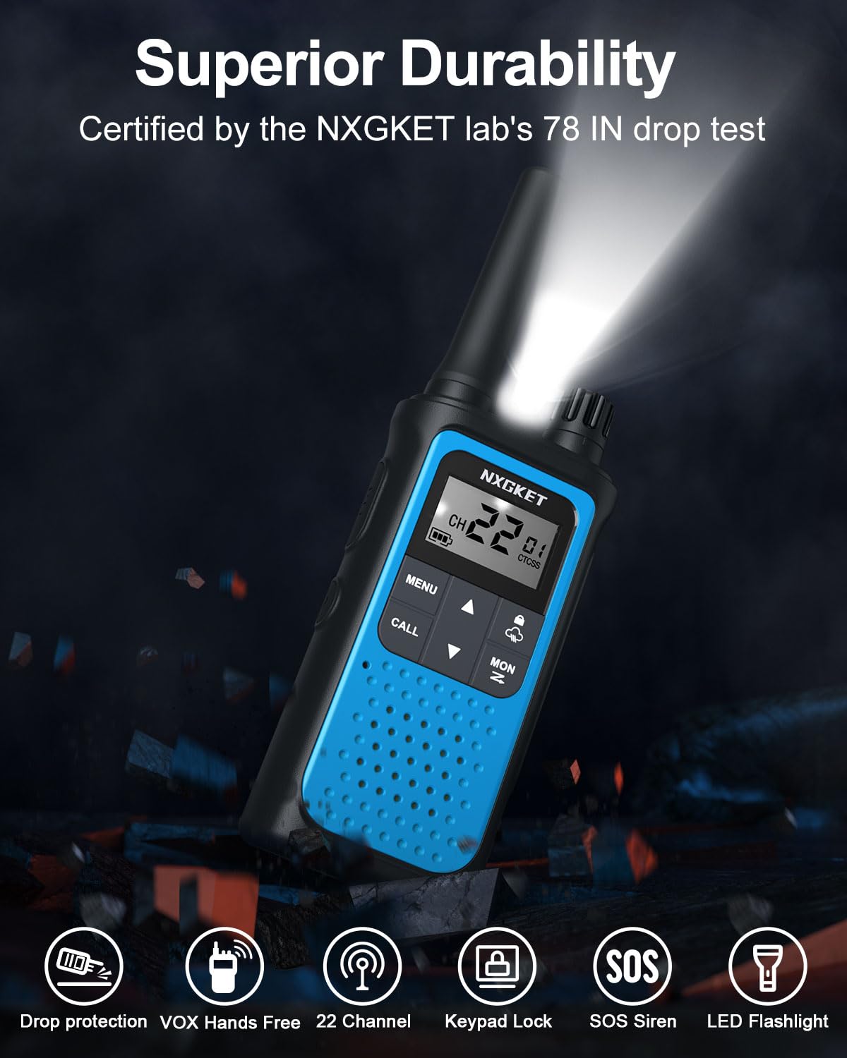 Long Range Walkie Talkies for Adults with NOAA Weather Alerts - Rechargeable 2-Way Radios, 22 Channels, 6 Pack, 1800mAh Li-ion Battery & USB-C Cable - Perfect for Hiking, Camping, and Outdoor Adventures