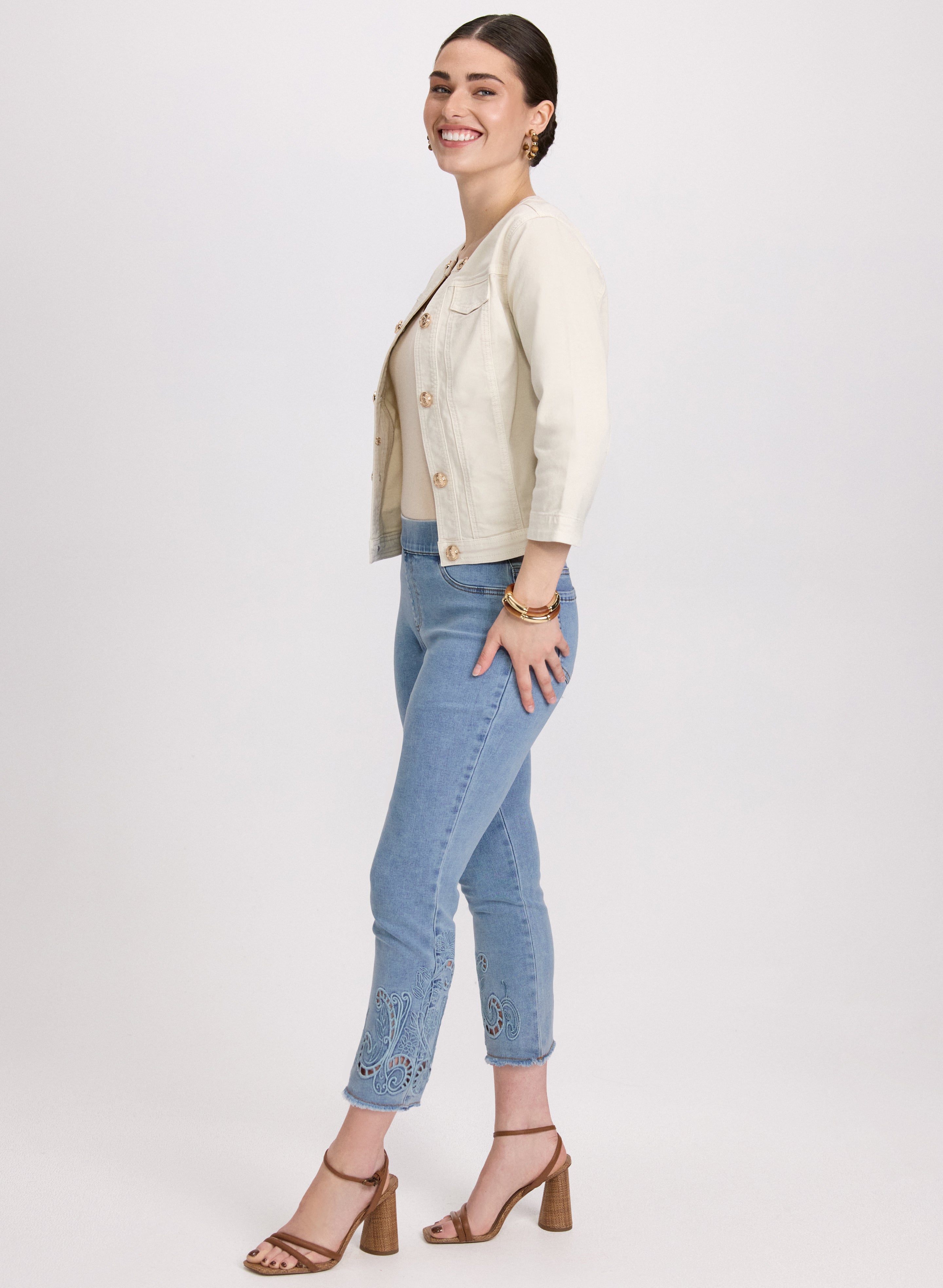 Stylish Embroidered Hem Jeans for Women - Trendy Distressed Denim Pants with Floral Design | Perfect for Casual Outfits, Streetwear & Everyday Wear