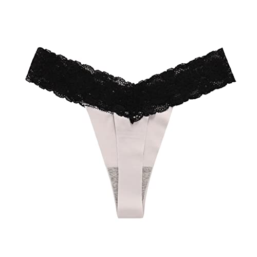 Sexy Lace Cotton Thongs for Women - Breathable No Show T-Back Tanga Panties - Comfortable & Soft Underwear for Everyday Wear - Perfect for Date Night, Travel & Intimate Moments (Grey, Size M)