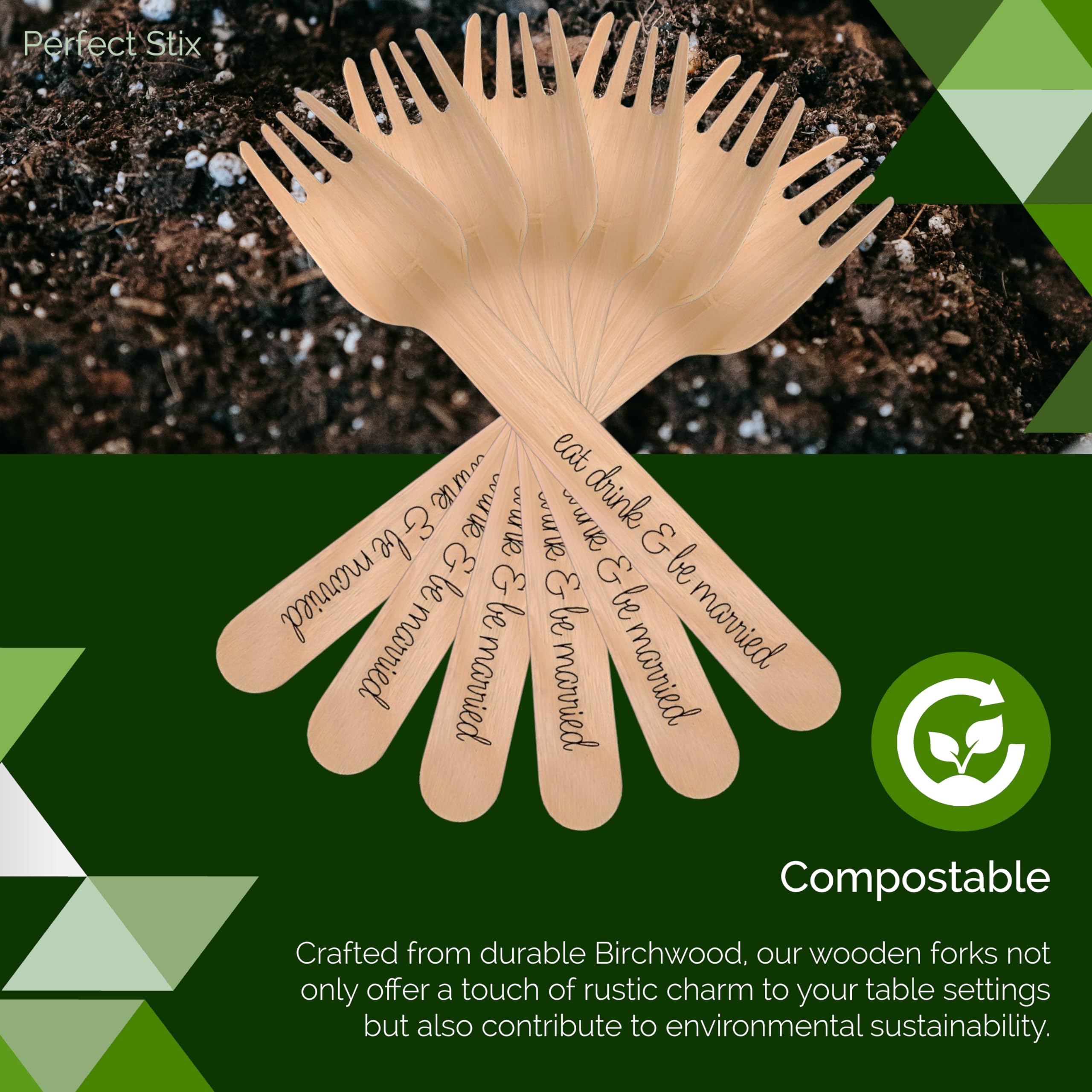 20 Pack Wooden Wedding Forks - Elegant Married Themed Printed Cutlery for Parties, Bridal Showers & Anniversary Celebrations - Perfect Stix-Sucre Shop Eat Drink Collection