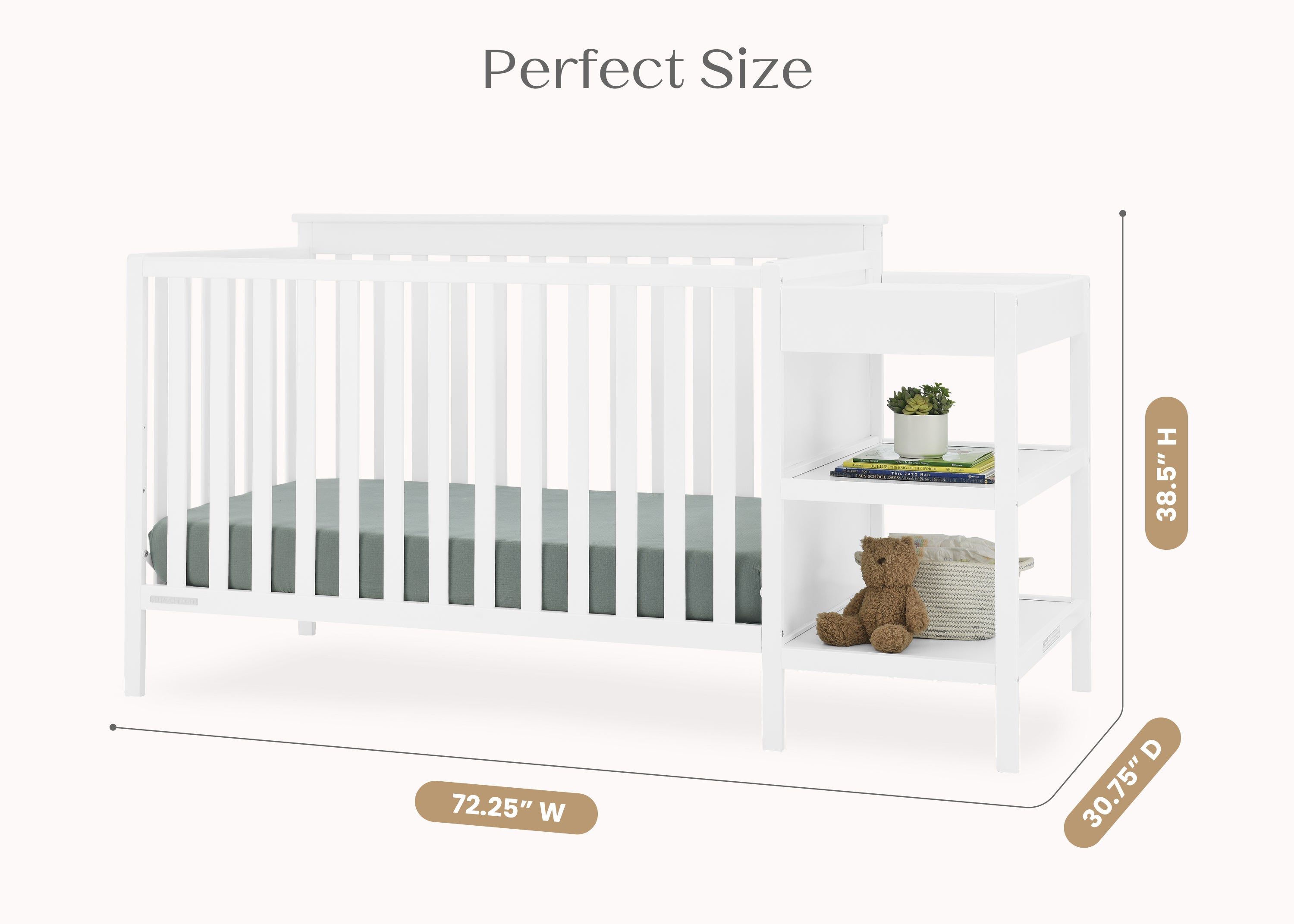 Ellie 5-in-1 Convertible Baby Crib with Changer - Toddler Bed, Daybed & Full-Size Frame - Nursery Furniture for Boys & Girls - Perfect for Newborns to Teens
