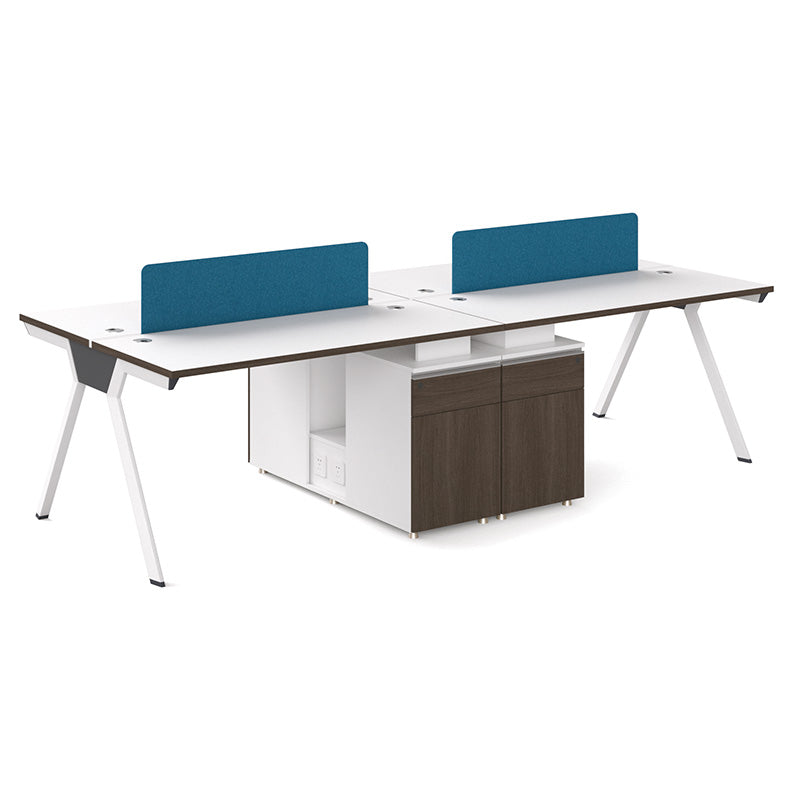 WILLS 4 Person Back to Back Workstation Office Desk - Coffee & White Finish - Perfect for Shared Workspaces, Coworking Offices & Home Offices