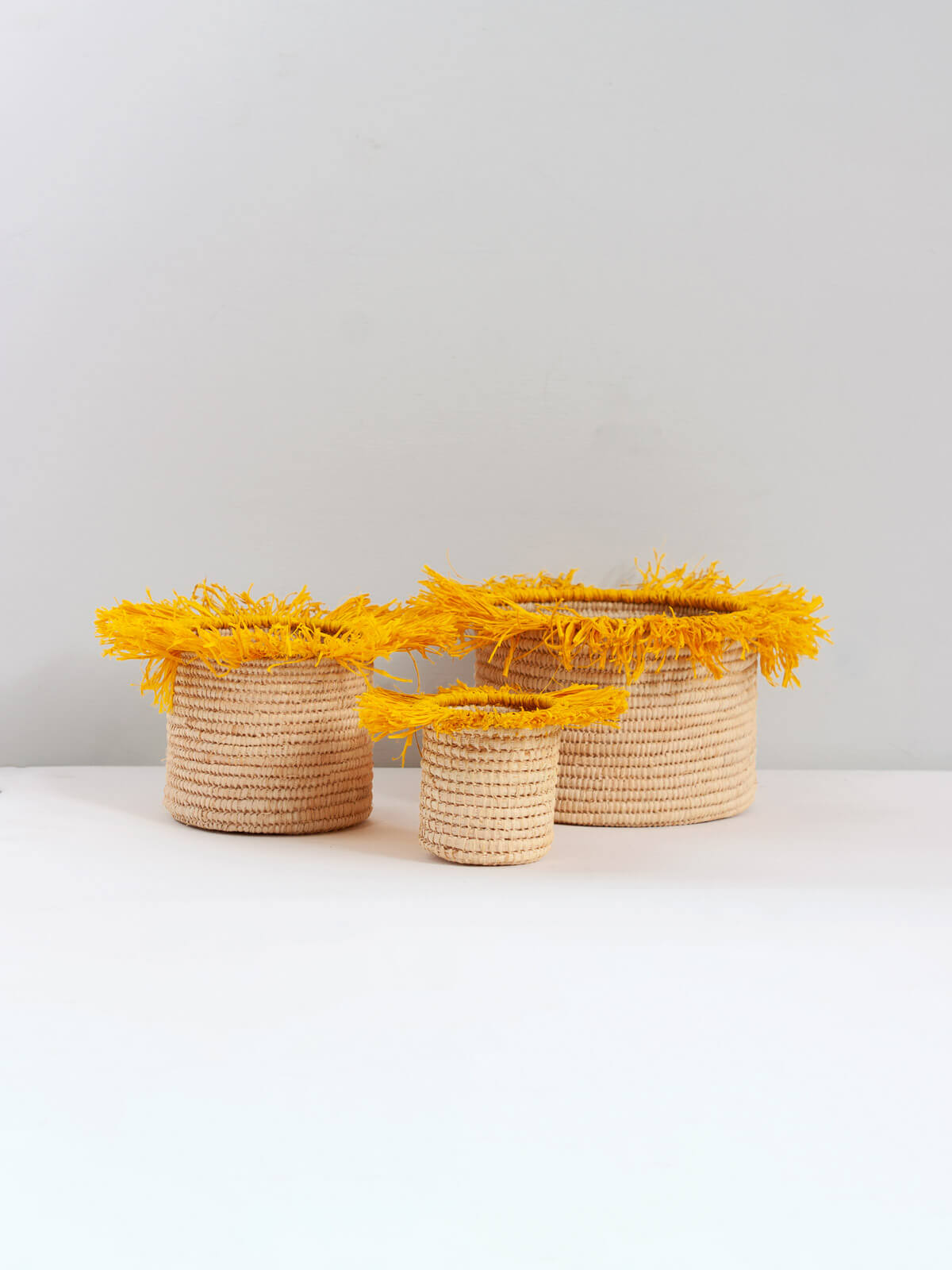 Stylish Yellow Raffia Tassel Storage Pots - Handwoven Decorative Baskets for Home Organization | Perfect for Bathroom, Bedroom & Living Room Decor