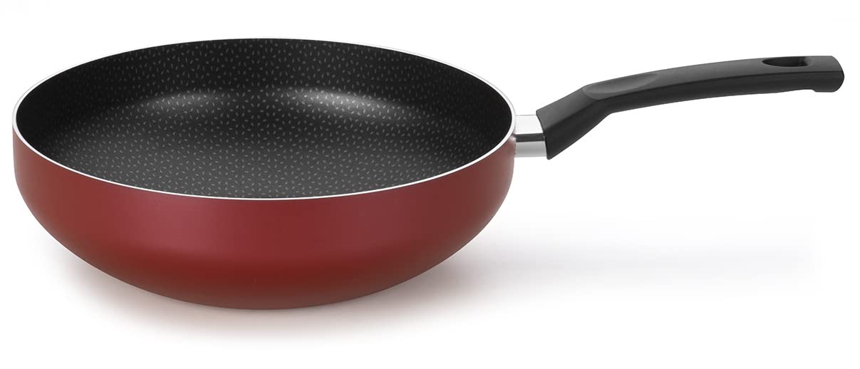 28cm Non-Stick Aluminum Wok Pan - Multiflon Amora Line Matte Red Frying Pan for Stir Fry, Sauteing & Asian Cooking - Perfect for Home & Restaurant Use