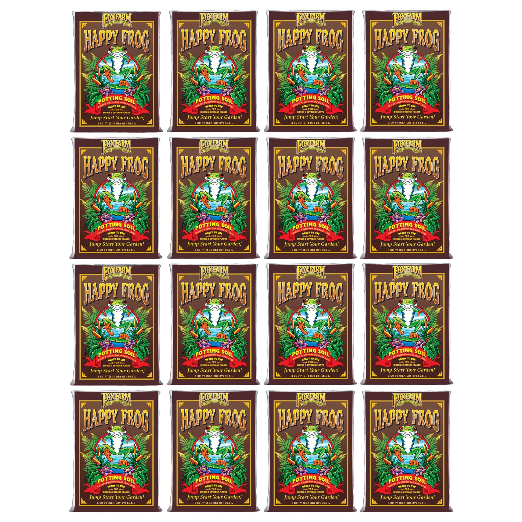 FoxFarm Happy Frog Potting Soil - 2 Cubic Feet (Pack of 16) | Organic Potting Mix for Indoor & Outdoor Container Plants | pH Balanced with Mycorrhizae & Humic Acids for Strong Roots | Ideal for Houseplants, Vegetable Gardens, and Flower Beds