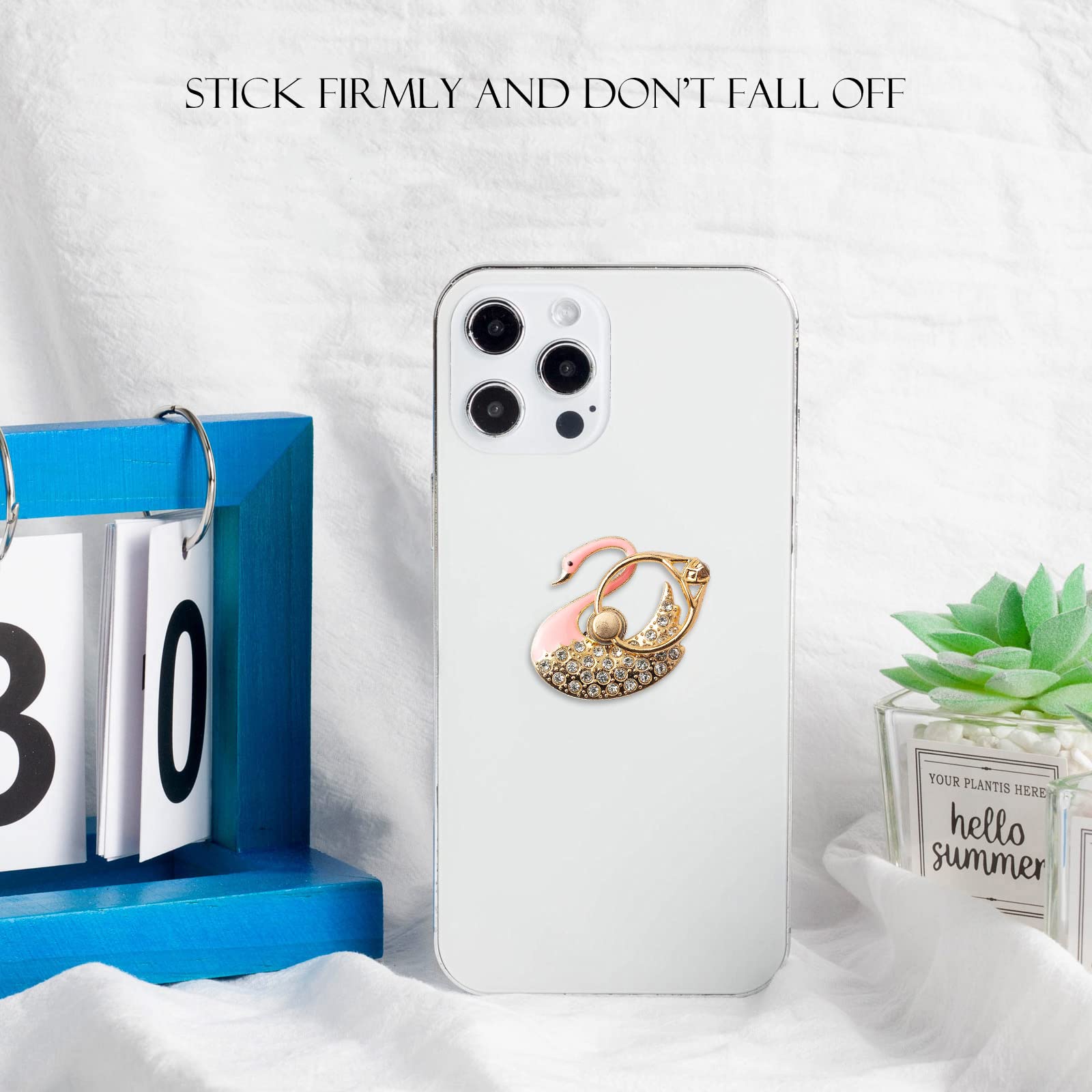 2 Packs Swan Glitter Phone Ring Holder with Rhinestones - Bling Bling Phone Grip Stand for iPhone, Samsung & Smartphones - Perfect for Selfies, Videos & Secure One-Hand Use