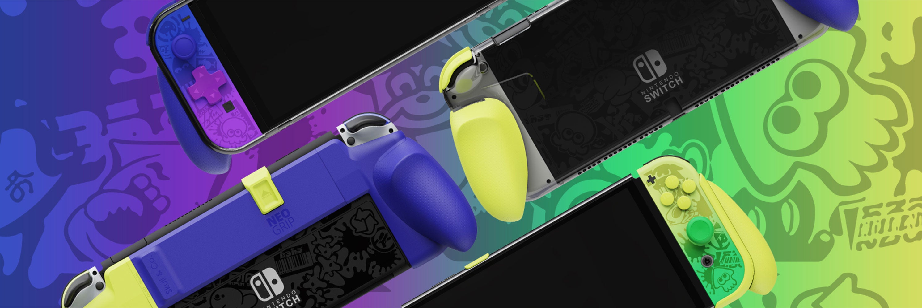 Skull & Co. NeoGrip Limited Edition Splatoon 3 Grip Case for Nintendo Switch - Ergonomic Controller Grip for Comfortable Gaming, Perfect for Splatoon 3 Fans & Long Gaming Sessions