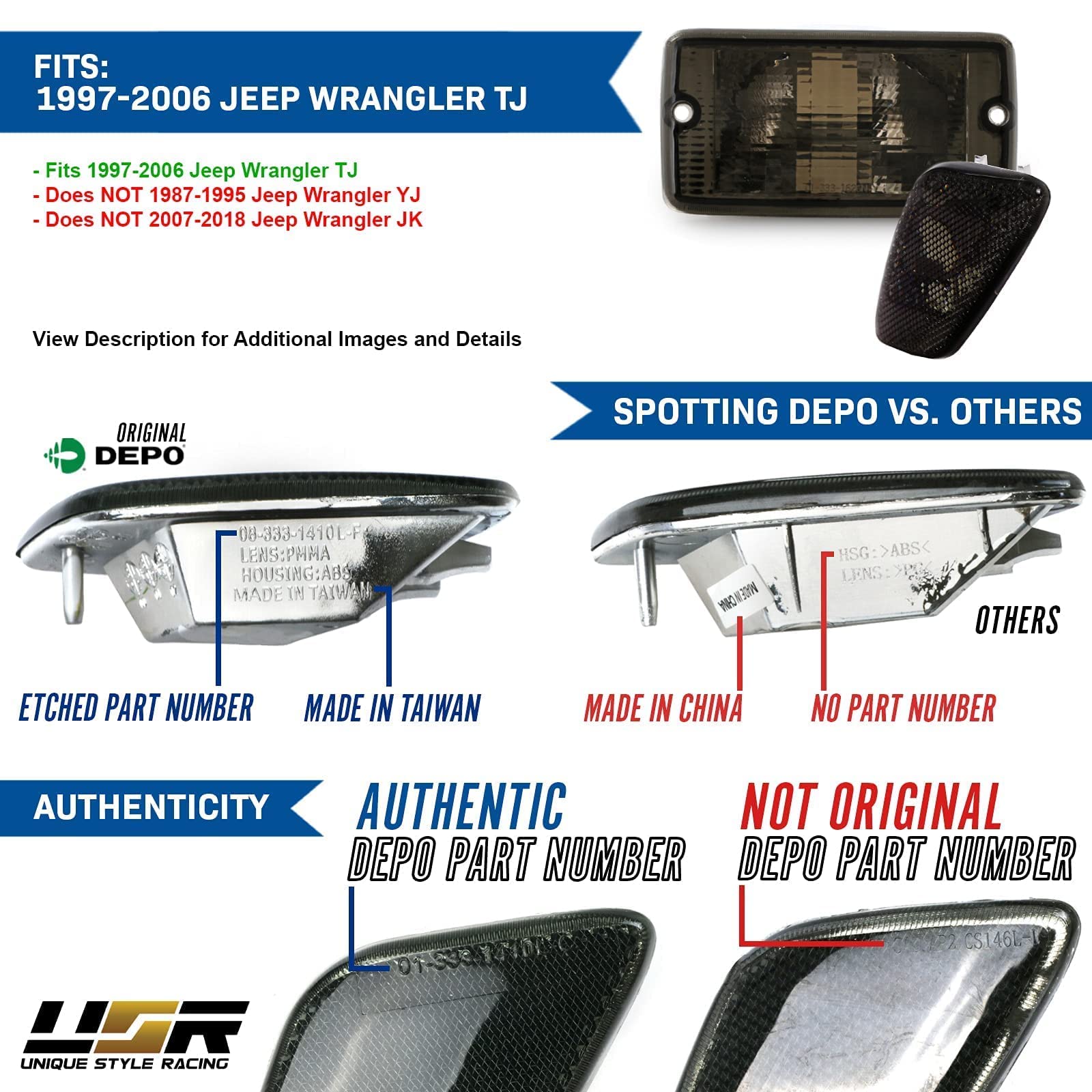 Smoked Tail Lights & Side Marker Light Combo Set for 1997-2006 Jeep Wrangler TJ - Plug & Play 6-Piece Kit - Direct Fit Replacement - Enhance Nighttime Visibility & Off-Road Style - Perfect for Jeep Upgrades & Off-Road Adventures
