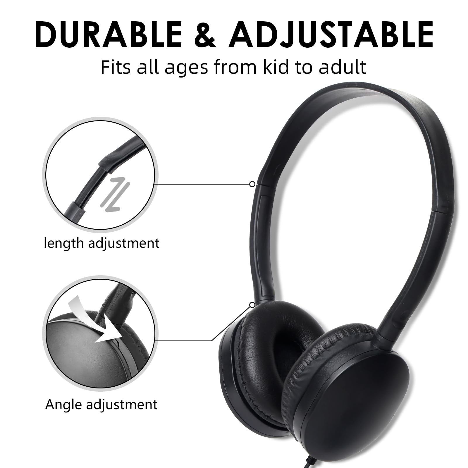 ZNXZXP Bulk 100 Pack Kids Headphones for School Classroom - Wired On-Ear Headphones for Students, Children, Teens & Adults - Durable Computer Earphones for Online Learning & Music (Black) - Perfect for Classroom Use, Distance Learning & Home Study