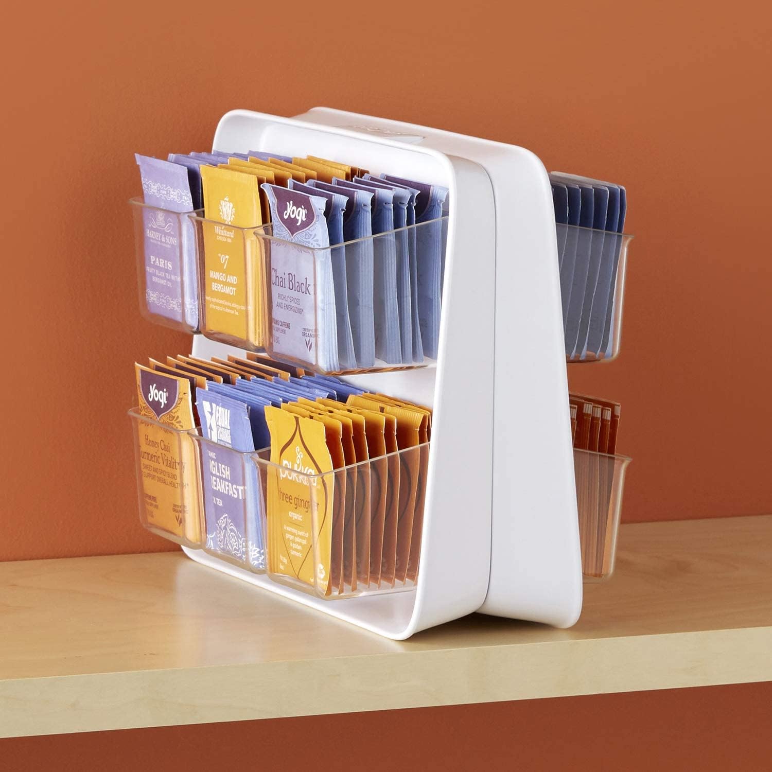 YouCopia TeaStand Tea Bag Organizer with Clear Removable Bins - Cabinet & Pantry Storage Caddy Holds 120 Tea Bags - Perfect for Kitchen Organization & Tea Lover Gifts