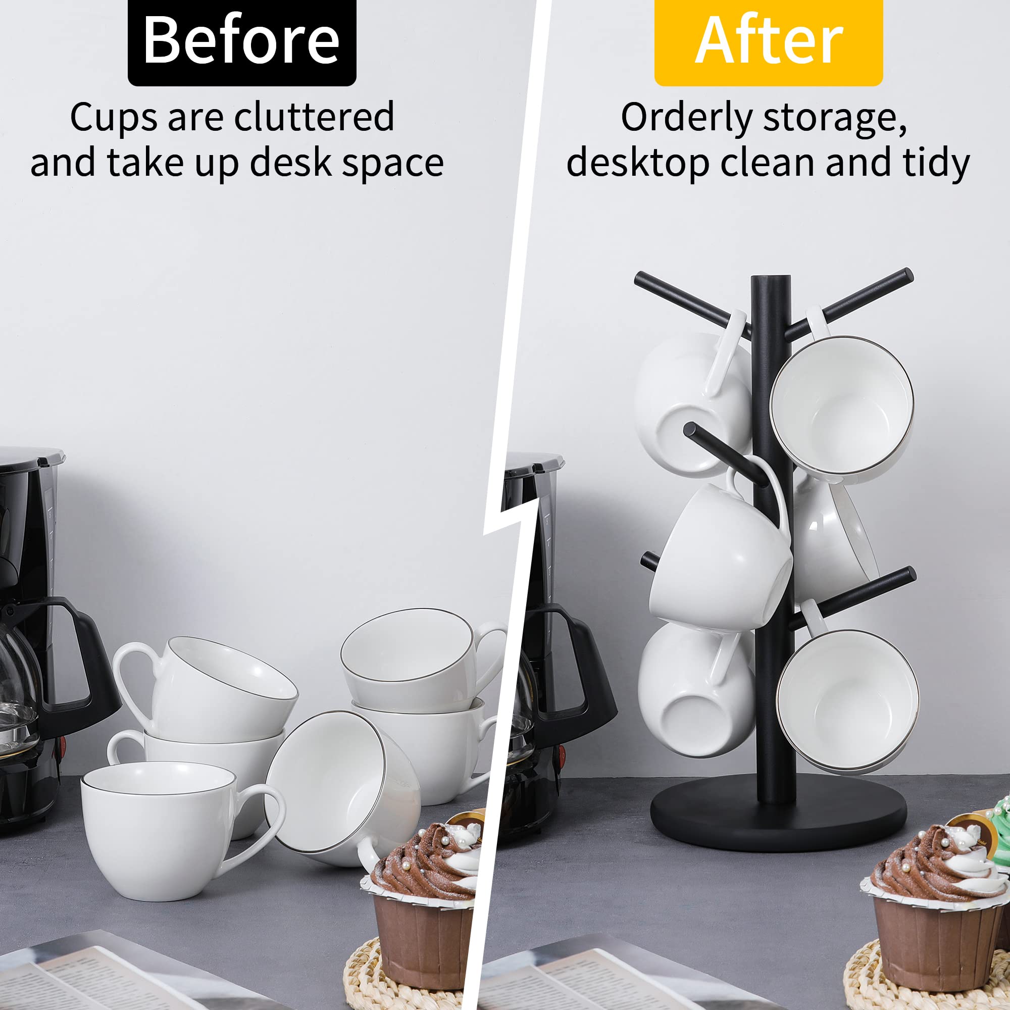 MyLifeUNIT Mug Holder Tree - 6 Hook Coffee Cup Organizer for Kitchen, Office, or Dorm (Black) | Space-Saving Cup Storage Solution for Mugs, Tea Cups & Coffee Cups