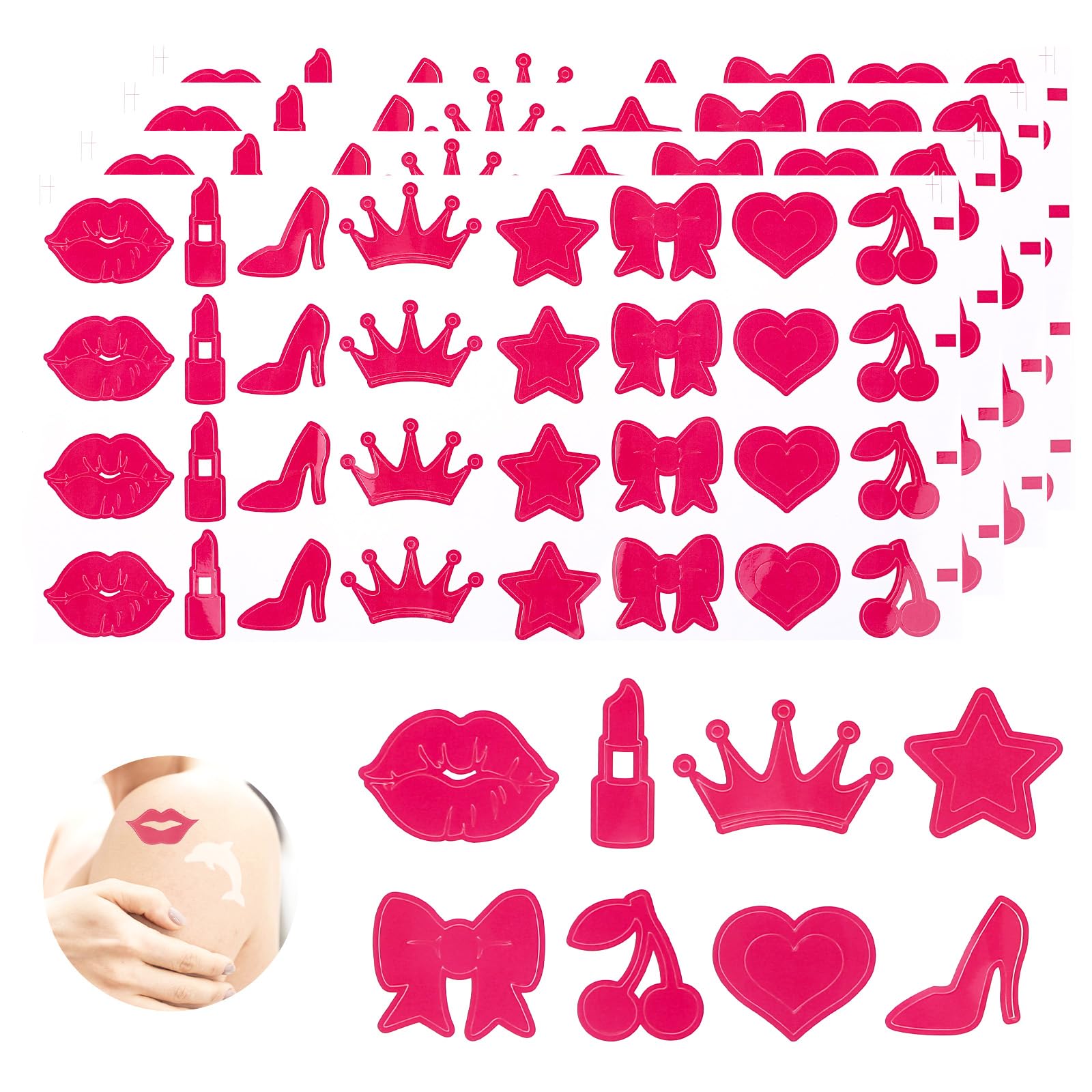 320 Pieces Self-Adhesive Tanning Stickers for Sunbathing - Perforated Body Stickers for Tanning Beds, Summer Beach, Outdoor & Indoor Use - 8 Stylish Pink Designs for Salon, Party & Vacation Supplies