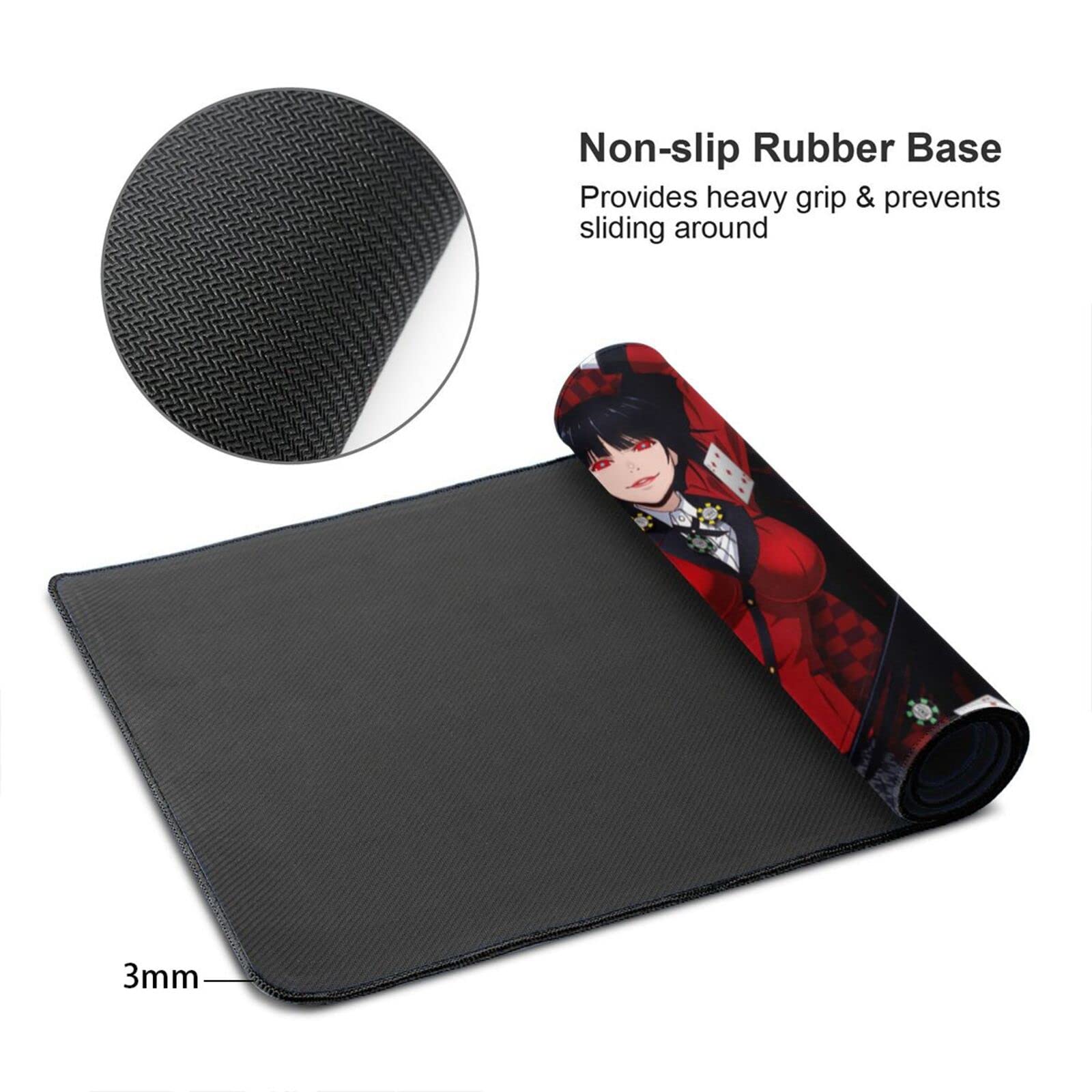 Premium 3D Printed Yumeko Jabami Anime Gaming Mouse Pad - Non-Slip Rubber Base, Stitched Edges, Foldable Design (15.8x35.5 inches) for PC, Laptop, Desktop - Perfect for Anime Fans & Esports Gamers
