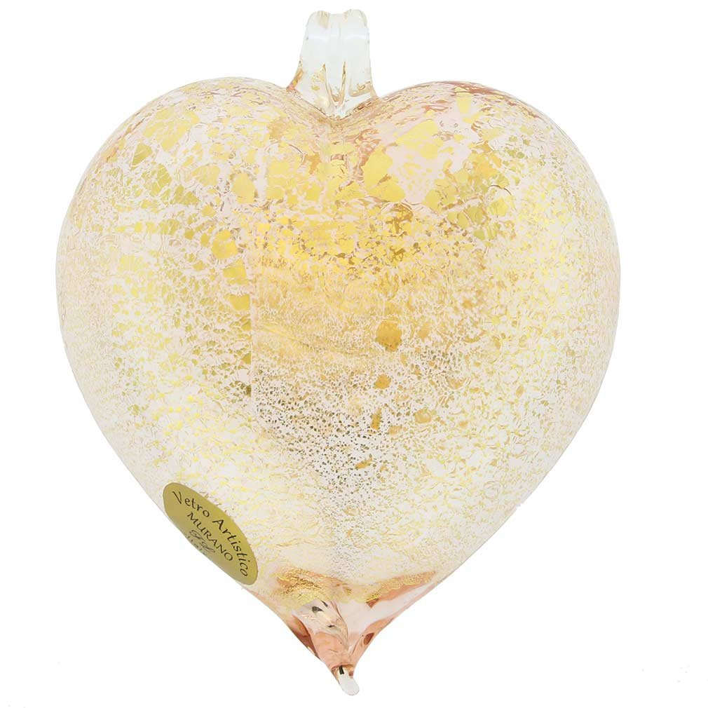 Venetian Murano Glass Heart Christmas Ornament - Pink Gold Elegance | Perfect for Holiday Tree Decor & Festive Gift Giving