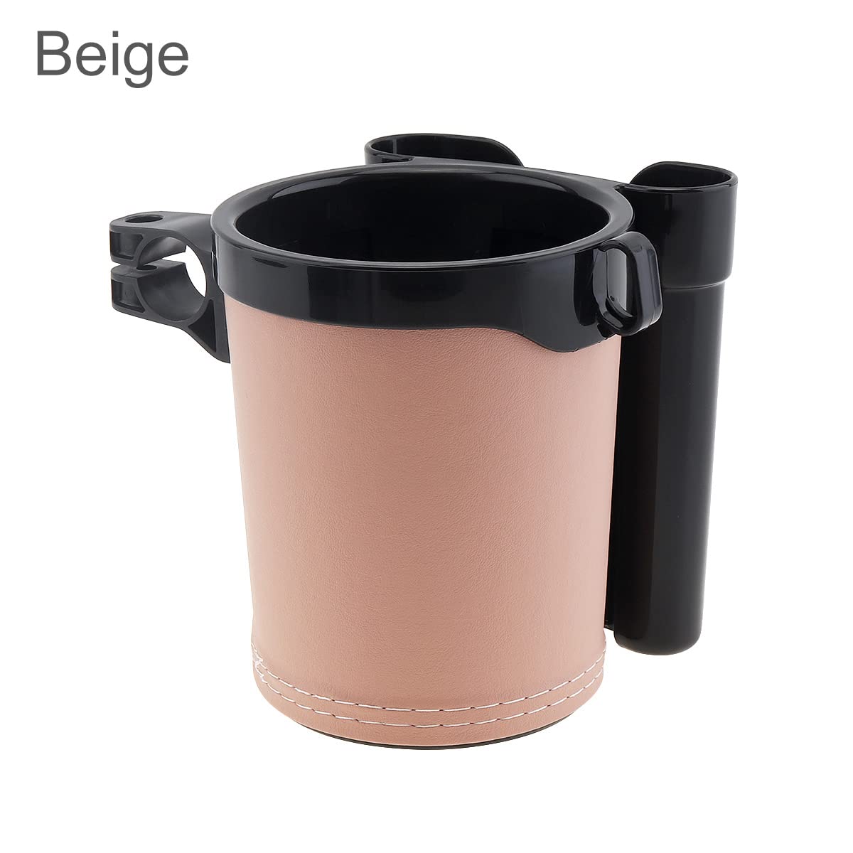 Leather Bike Cup Holder & Water Bottle Holder with Phone & Key Storage - Universal Handlebar Mount for Beach Cruiser, Commuter & Road Bikes (Beige) - Perfect for Cycling, Commuting & Outdoor Adventures