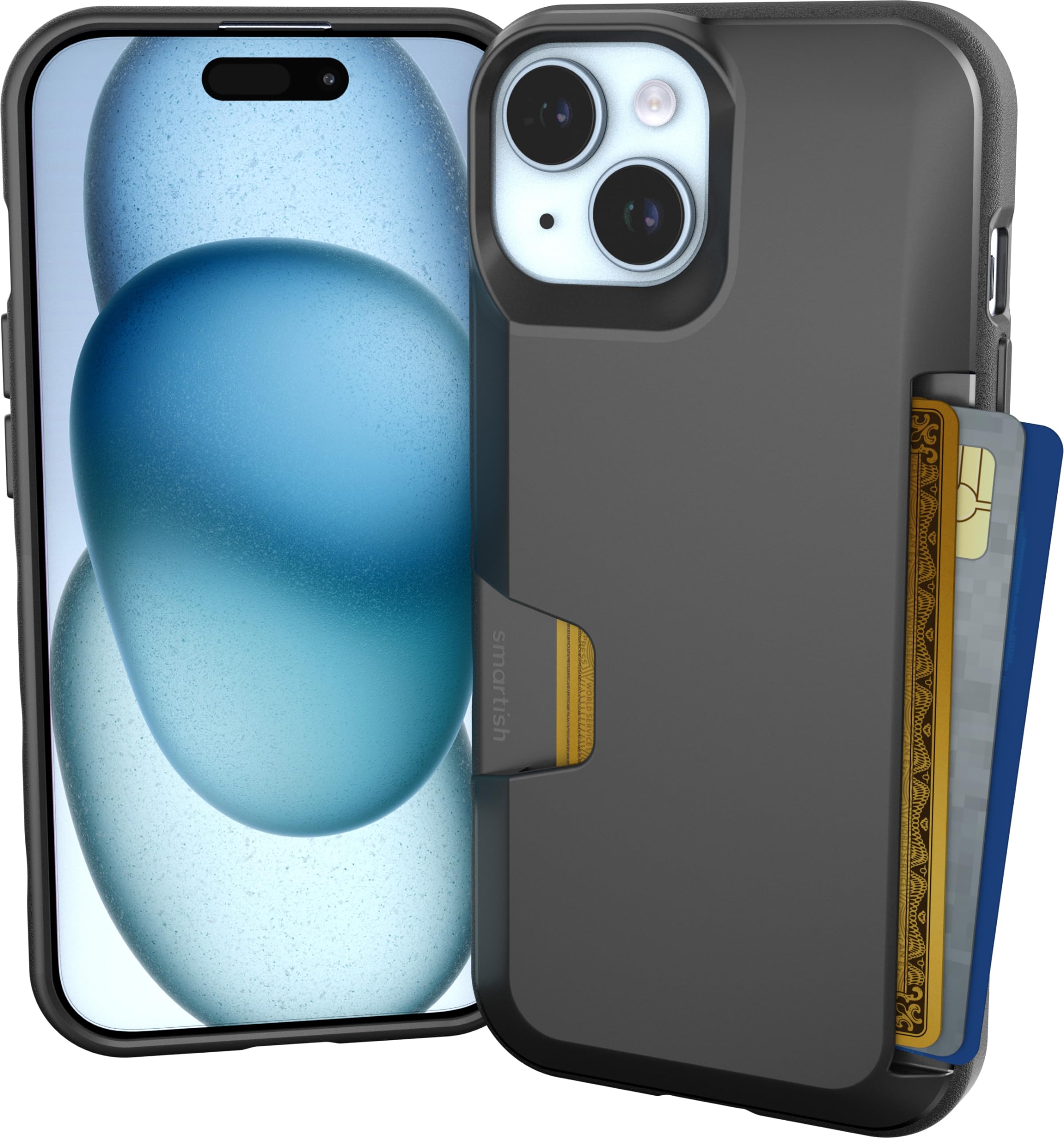 Smartish iPhone 15 Wallet Case Slim Protective Cover with Hidden Card Slot - Credit Card Holder & Drop Tested for Apple iPhone 15 - Black Tie Affair | Perfect for Everyday Use, Travel & Secure Mobile Payments