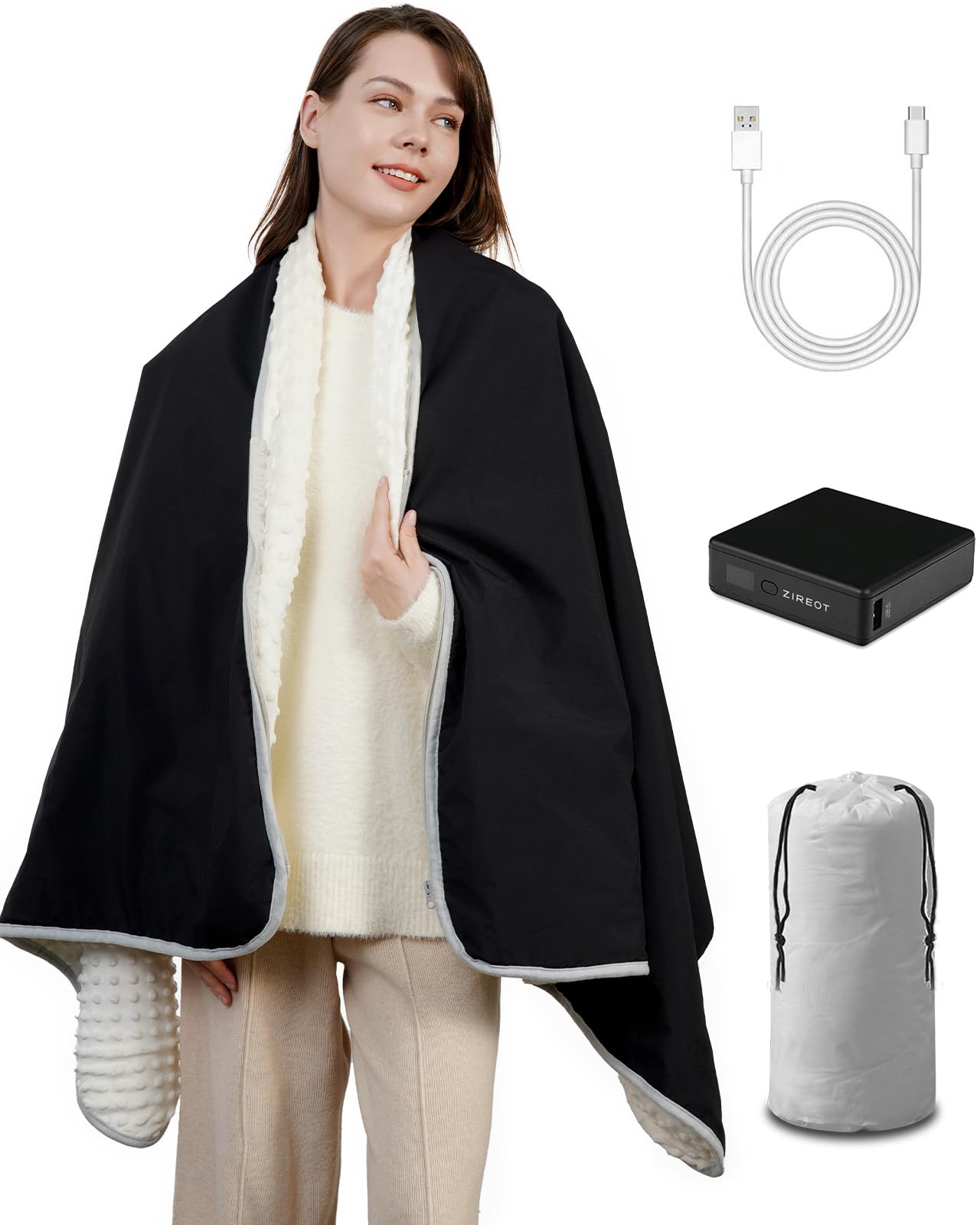Portable Heated Blanket with Rechargeable Battery Pack - USB Electric Blanket for Outdoor Camping, Travel & Home Use - Waterproof & Cordless Heating Throw for Cold Weather Comfort