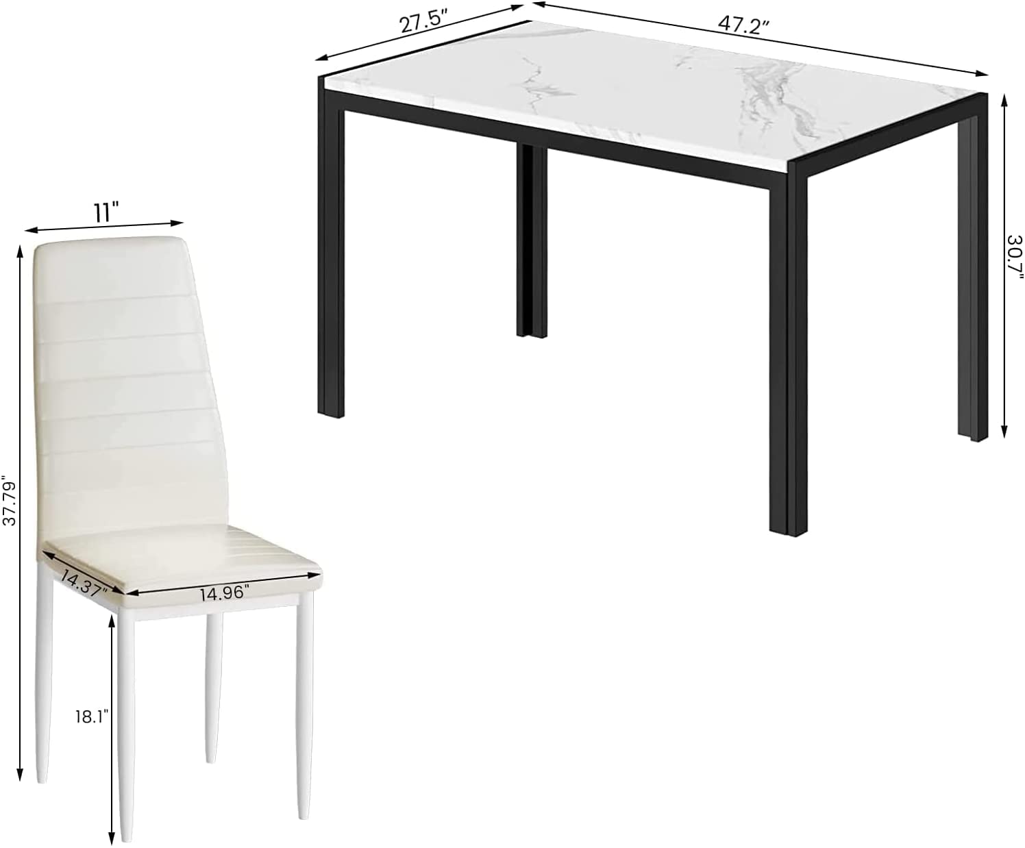 DKLGG 5-Piece Modern Dining Table Set for 4 - Faux Marble Kitchen Table with 4 Chairs, Space-Saving Home Furniture for Small Spaces | Perfect for Apartments, Breakfast Nooks & Cozy Family Dinners
