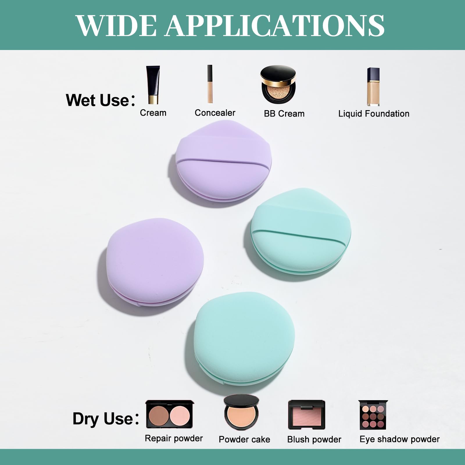 BS-MALL 4-Pack Multi-Colored Makeup Blender Sponges - Purple & Blue Beauty Sponge for Liquid, Cream & Powder Foundation - Perfect for Flawless Blending & Airbrush Finish (Ideal for Daily Makeup & Professional Use)