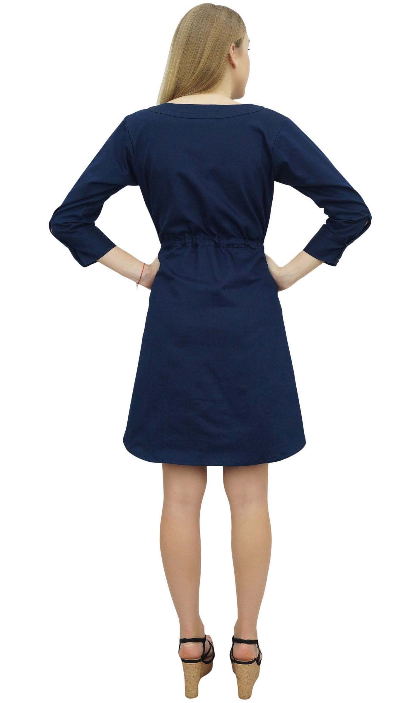 Bimba Women's Short Denim Casual Dress with Drawstring Waist - Summer Beach Outfit, Casual Wear, Street Style Fashion