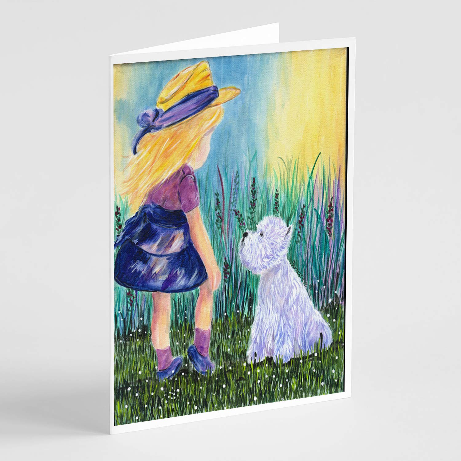 Caroline's Treasures SS8351GCA7P Whimsical Little Girl with Westie Blank Greeting Cards - Pack of 8 A7 Size 5x7 Note Cards with Envelopes | Perfect for Birthdays, Thank You Notes & Special Occasions