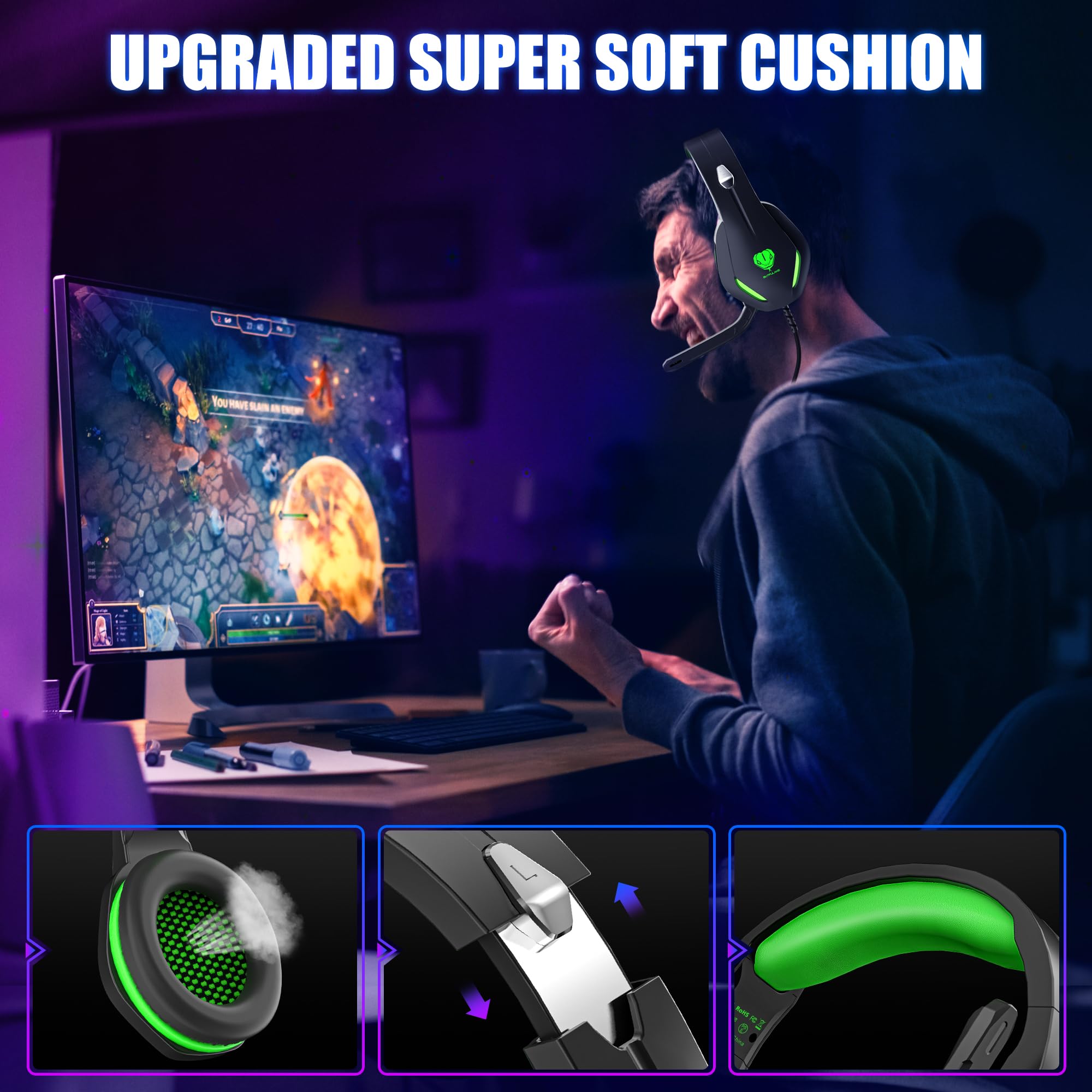 Stynice Wired Gaming Headset with Microphone for PS5, PS4, Xbox, PC & Nintendo Switch - Over Ear Stereo Noise Cancelling Headphones - Perfect for Gaming, Streaming & Online Meetings