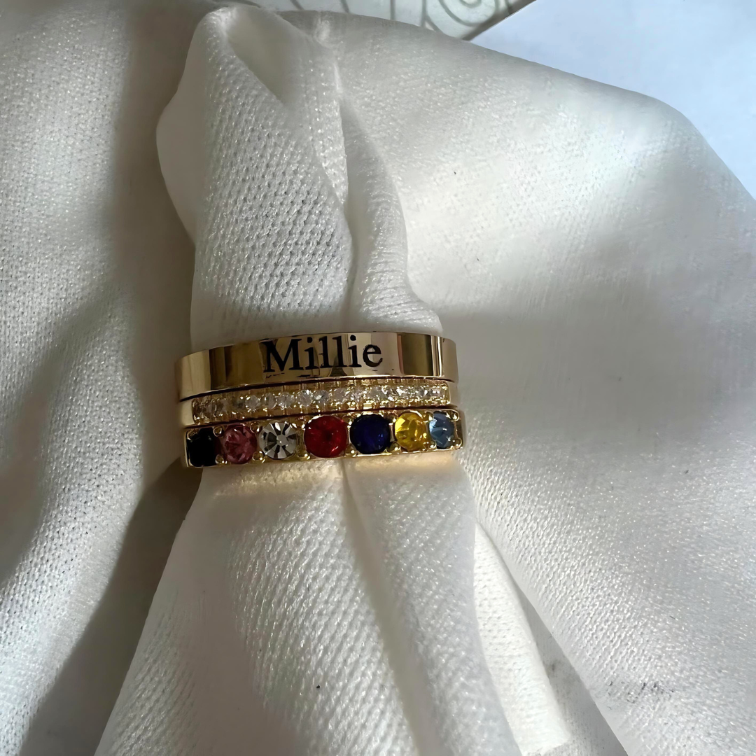 Eternity Birthstone Custom Name Ring Stacking Ring Set - Personalized Jewelry Gift for Women | TP669 | Perfect for Anniversaries, Birthdays & Special Occasions