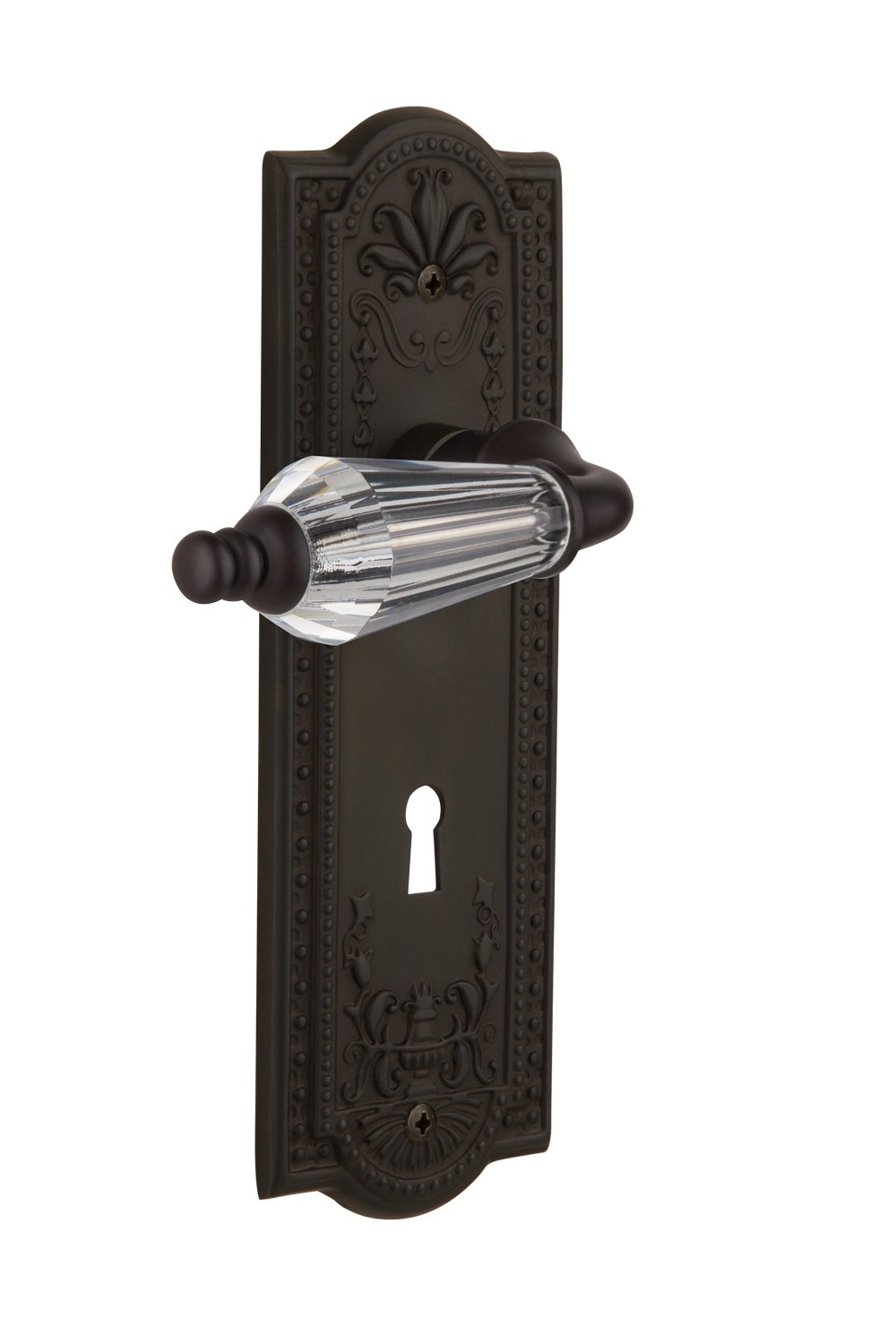 Nostalgic Warehouse Meadows Plate with Keyhole Parlor Lever - Oil-Rubbed Bronze Mortise Lock for Vintage Home Decor | Perfect for Bedroom, Living Room & Office Doors