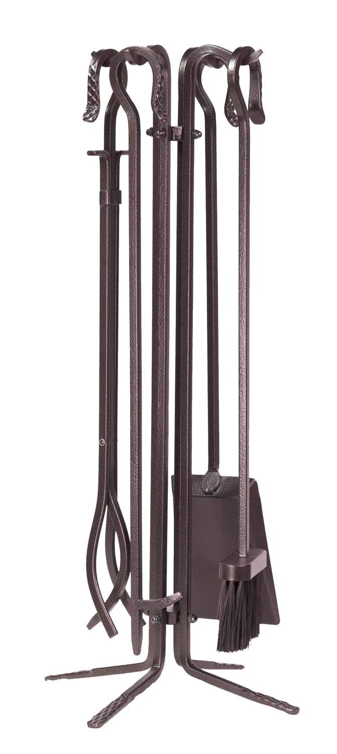 Dagan 5-Piece Bronze Wrought Iron Fireplace Tool Set - Heavy Duty Fireplace Accessories for Wood Burning Stoves & Fire Pits - Perfect for Indoor & Outdoor Use