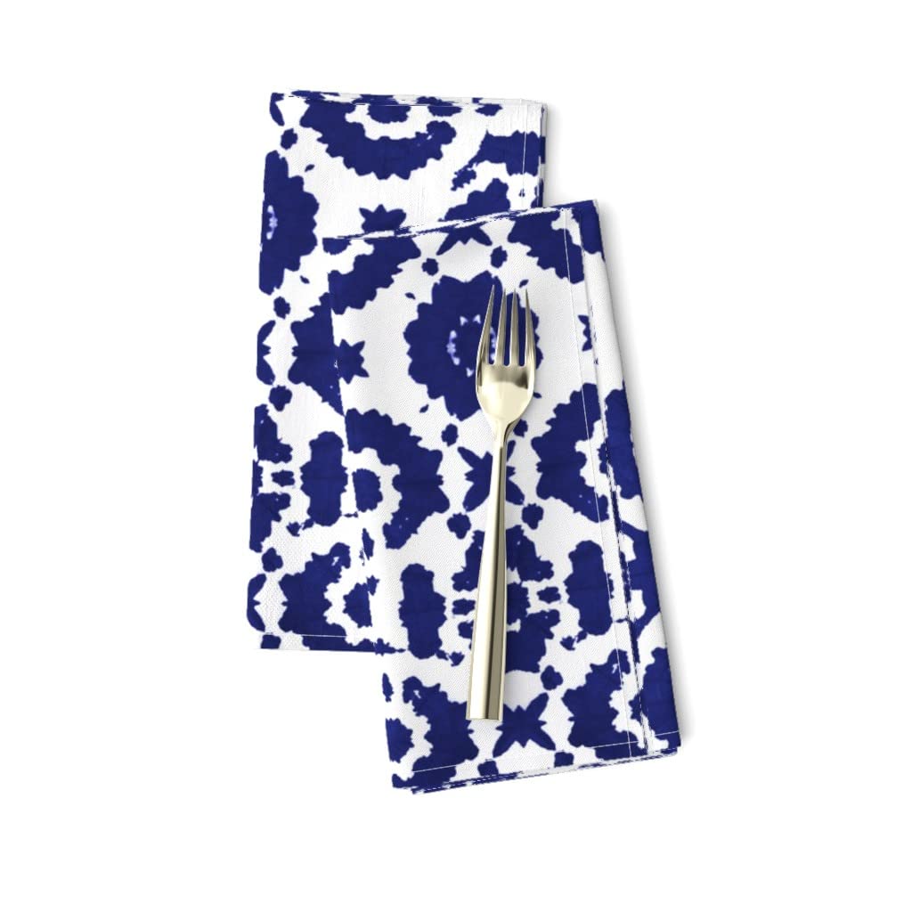 Premium Linen Cotton Blend Dinner Napkins Set of 2 - Handcrafted Shibori Dot Floral Design in Indigo Blue | Elegant Table Setting for Dinner Parties, Weddings & Home Decor