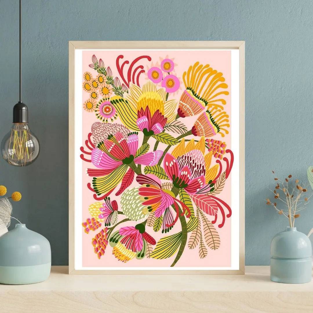 Wild Proteas Modern Wall Art Print - Vibrant Floral Decor for Living Room, Bedroom & Office | Premium Canvas Painting for Home & Office Decor