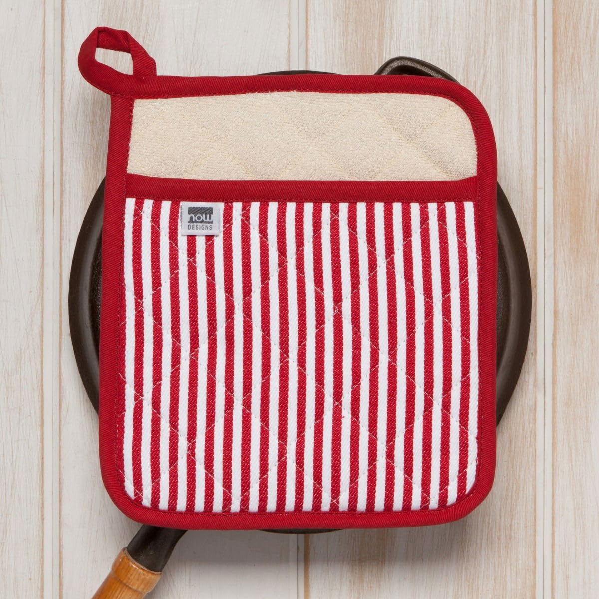 Now Designs Superior Potholder - Heat Resistant Kitchen Oven Mitt with Narrow Red Stripe Pattern for Cooking, Baking and Grilling Safety