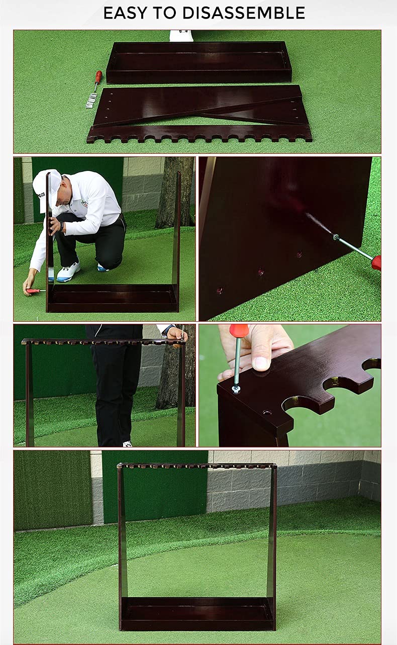 Premium Golf Club Stand Holder - Wooden Golf Club Organizer & Display Rack for 13 or 18 Putter Clubs - Durable Storage Shelf Equipment for Indoor/Outdoor Use - Perfect for Green, Garage, Home, or Golf Course Organization