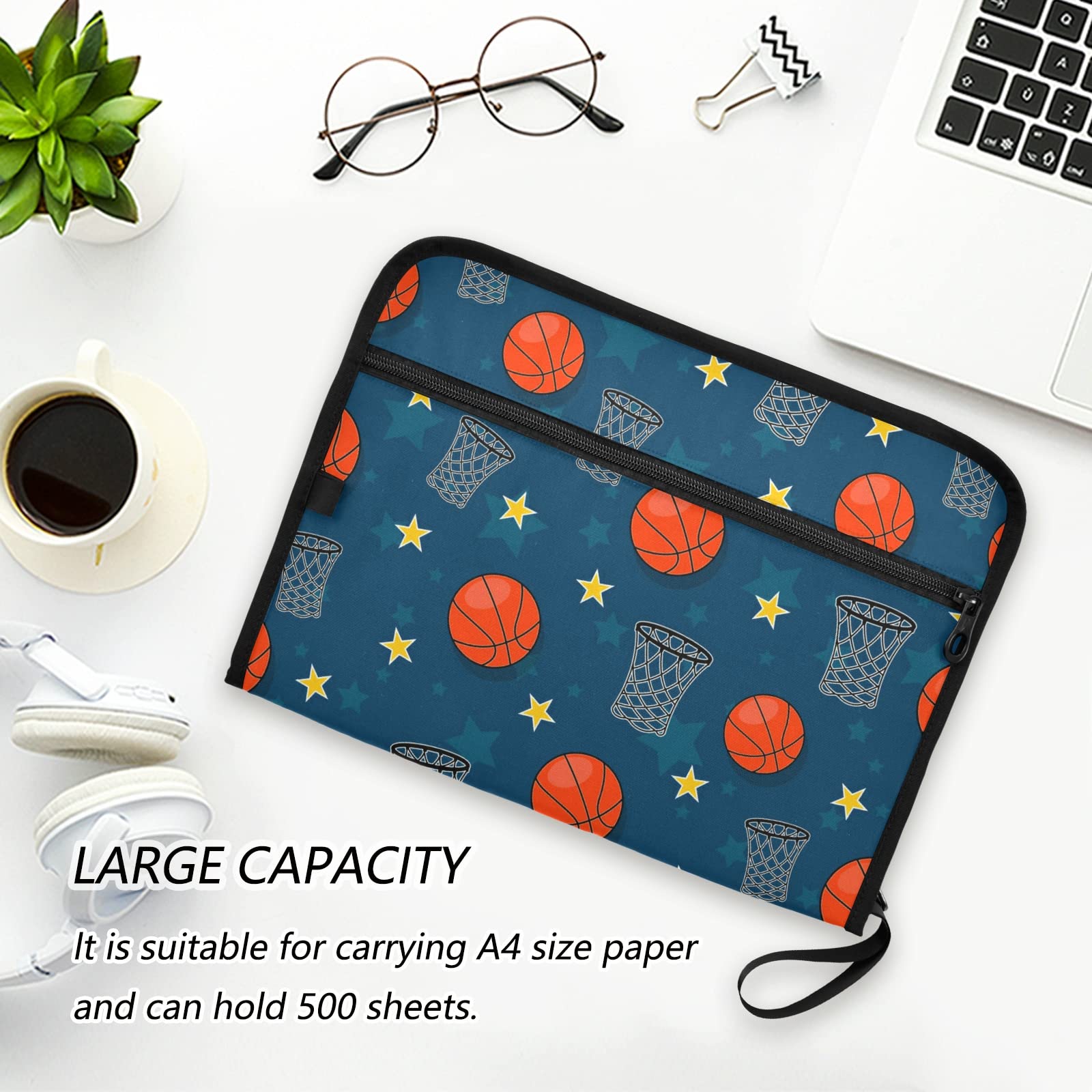 13 Pocket Expanding Basketball File Folder with Labels - Plastic Document Organizer for A4 Paper, School, Office & Travel Use - Portable Filing Bag for Sports Enthusiasts & Professionals