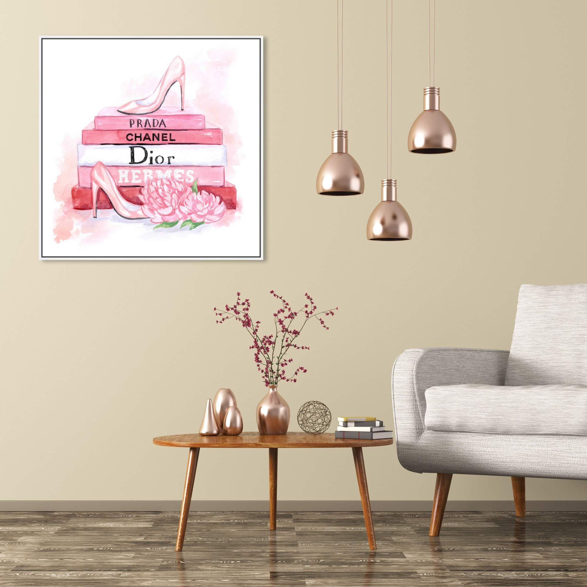 Oliver Gal Artist Co. Fashion & Glam Framed Wall Art Canvas Print - 'Fashion Pink Books' Home Decor for Living Room, Bedroom & Office