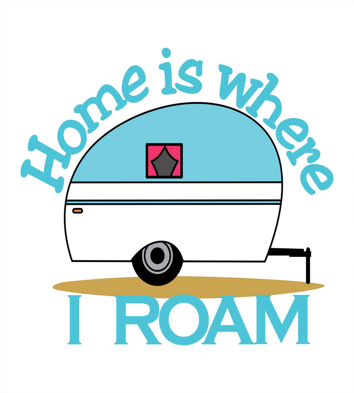 Ambesonne Adventure Duvet Cover Set - 'Home is Where I Roam' Camper Theme Bedding | 3-Piece Queen Size Set with 2 Pillow Shams | White & Turquoise Printed Design | Perfect for RV Camping, Glamping & Outdoor Enthusiast Bedrooms