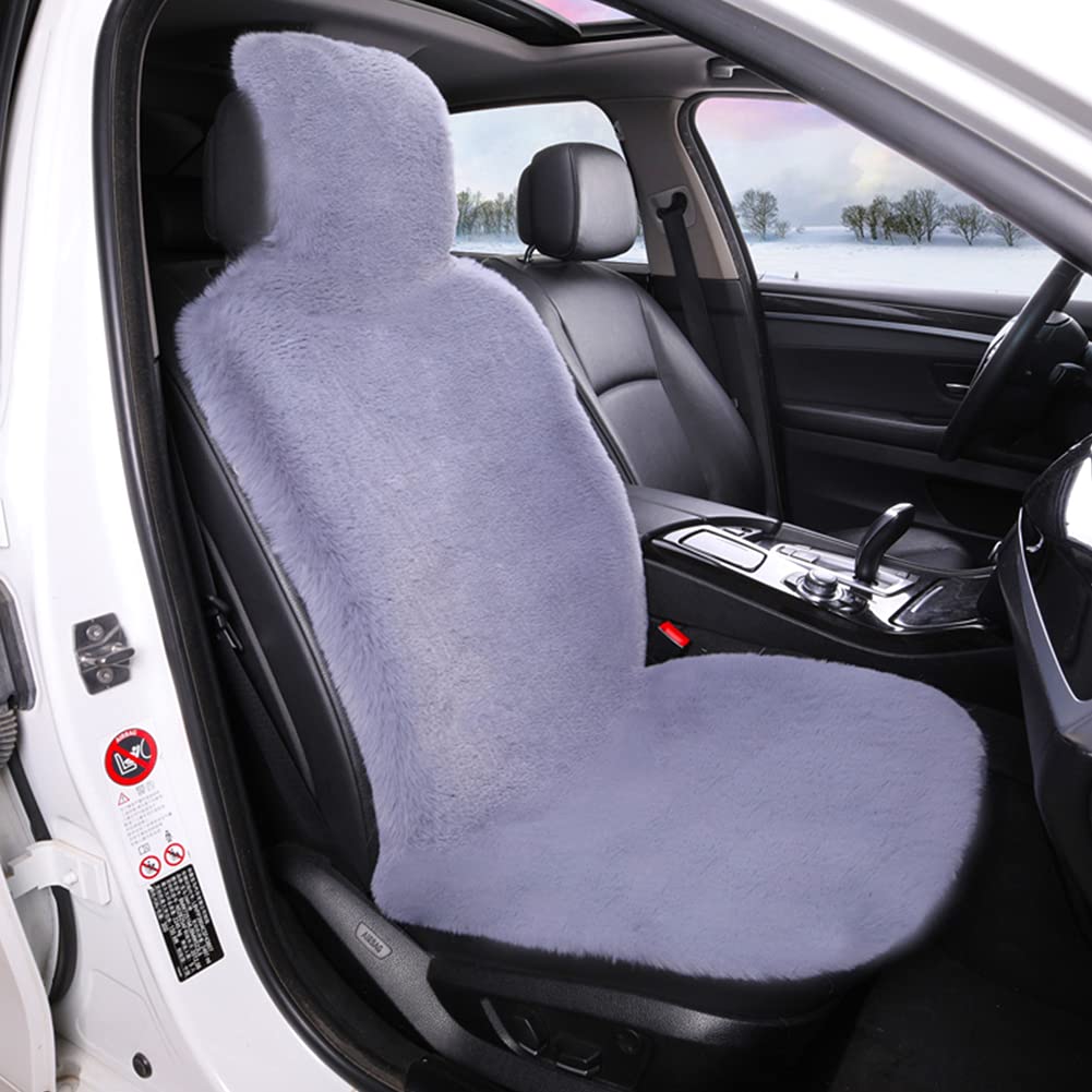 Soft Faux Fur Car Seat Cover - Fluffy & Cozy Seat Cushion for Cars, Trucks & SUVs - 1-Piece with Backrest (Blue Grey) - Perfect for Winter Comfort & Long Drives