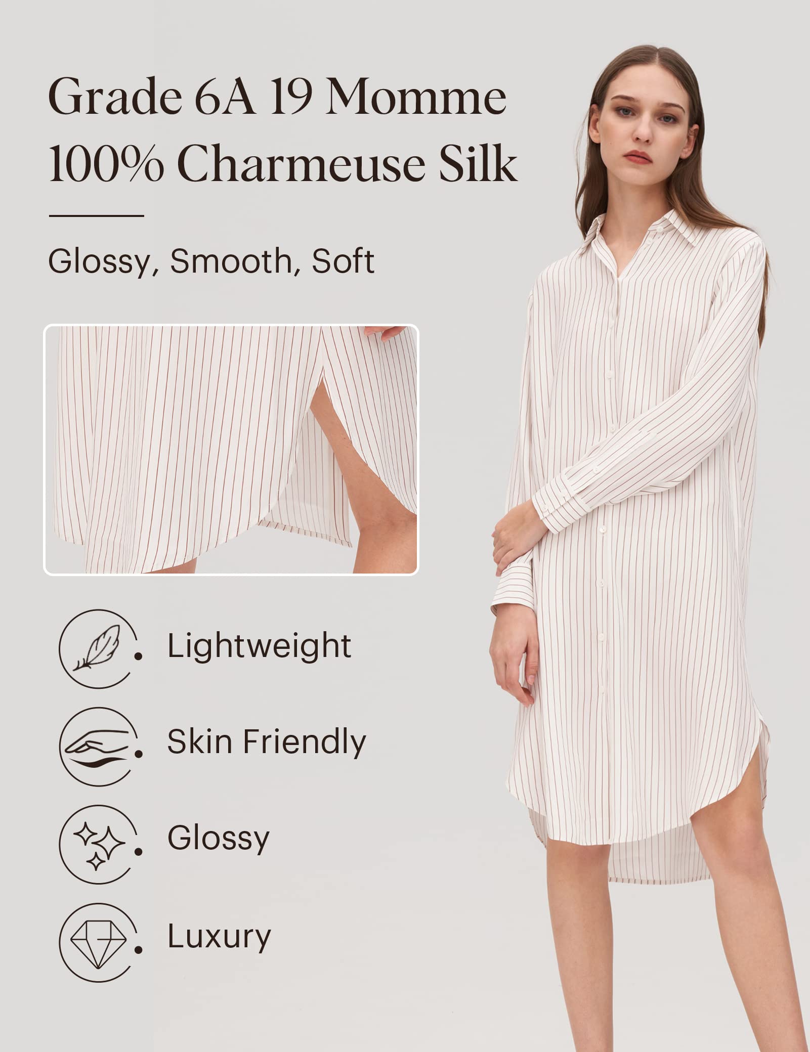 LilySilk 100% Pure Silk Shirt Dress for Women - Classic Freesia Style Elegant Long Sleeve Blouse Dress | Perfect for Office Wear, Date Night & Special Occasions