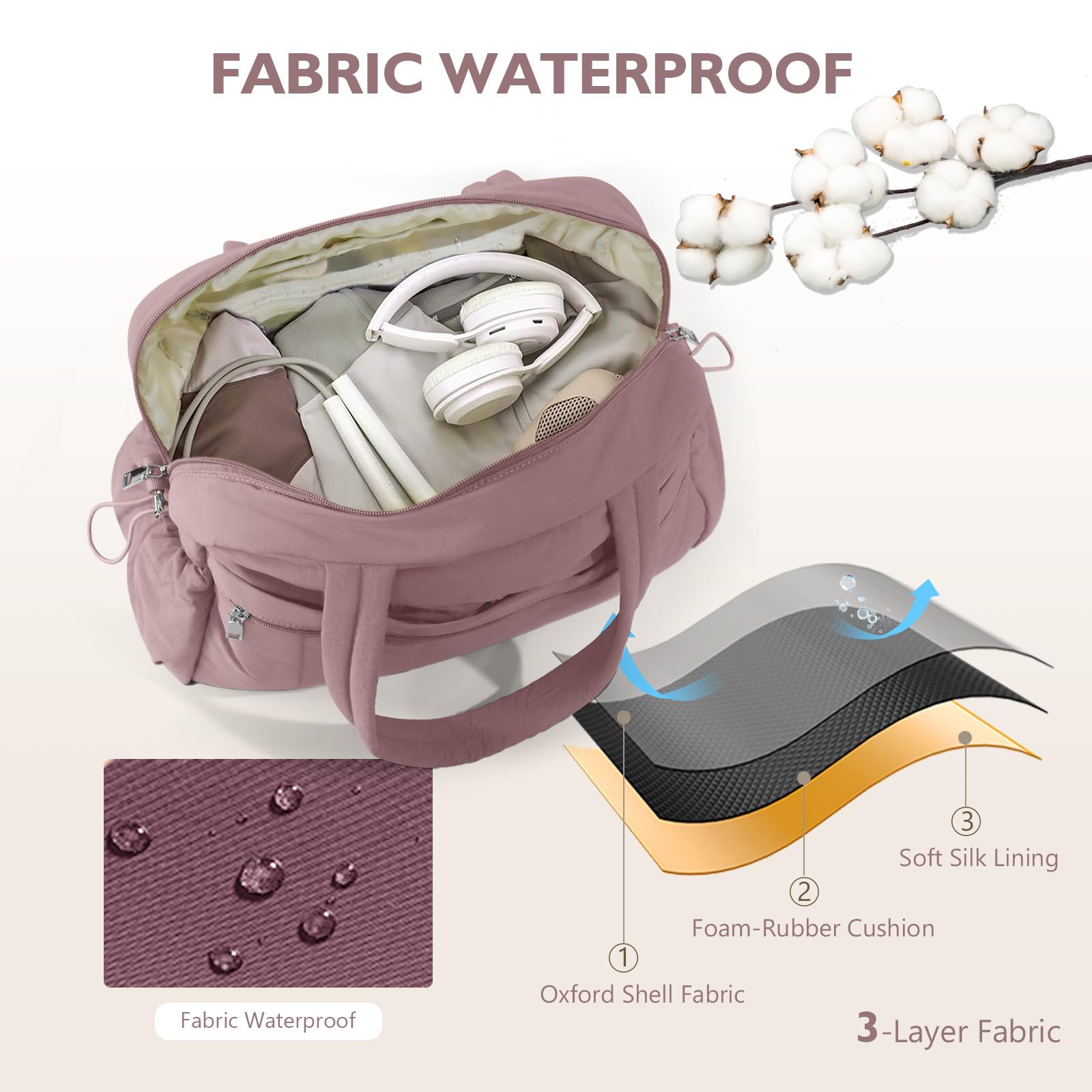 Waterproof Travel Duffle Bag for Women - Large Gym Bag with Washbag & Toiletry Pouch - Pink Weekender Carry On for Sports, Workout, Hospital & Overnight Trips - Perfect for Gym, Travel & Business Use