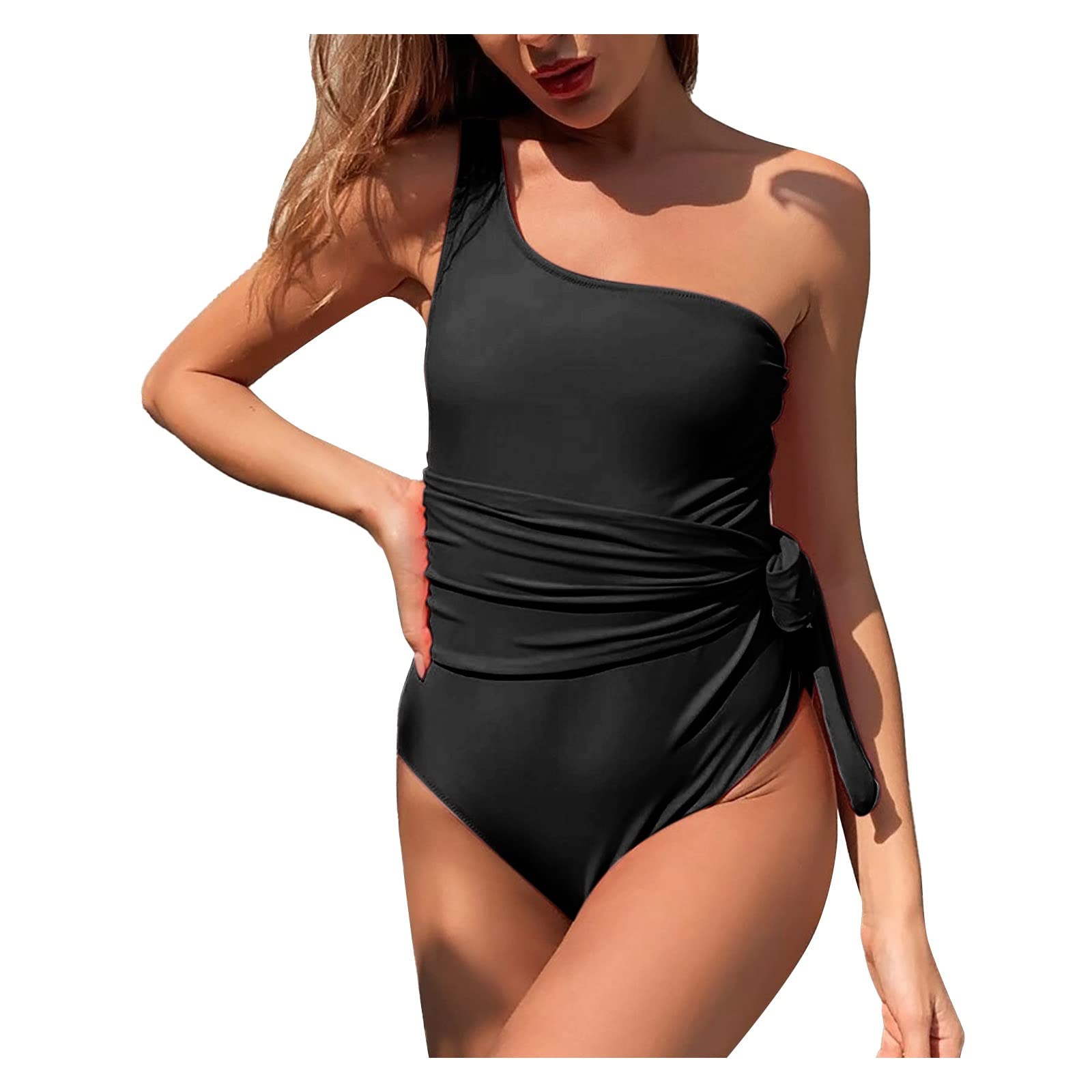 Gumiao Women's One Shoulder Tie Side Monokini Swimsuit - Tummy Control One Piece Bathing Suit for Beach, Pool & Vacation | A74-16