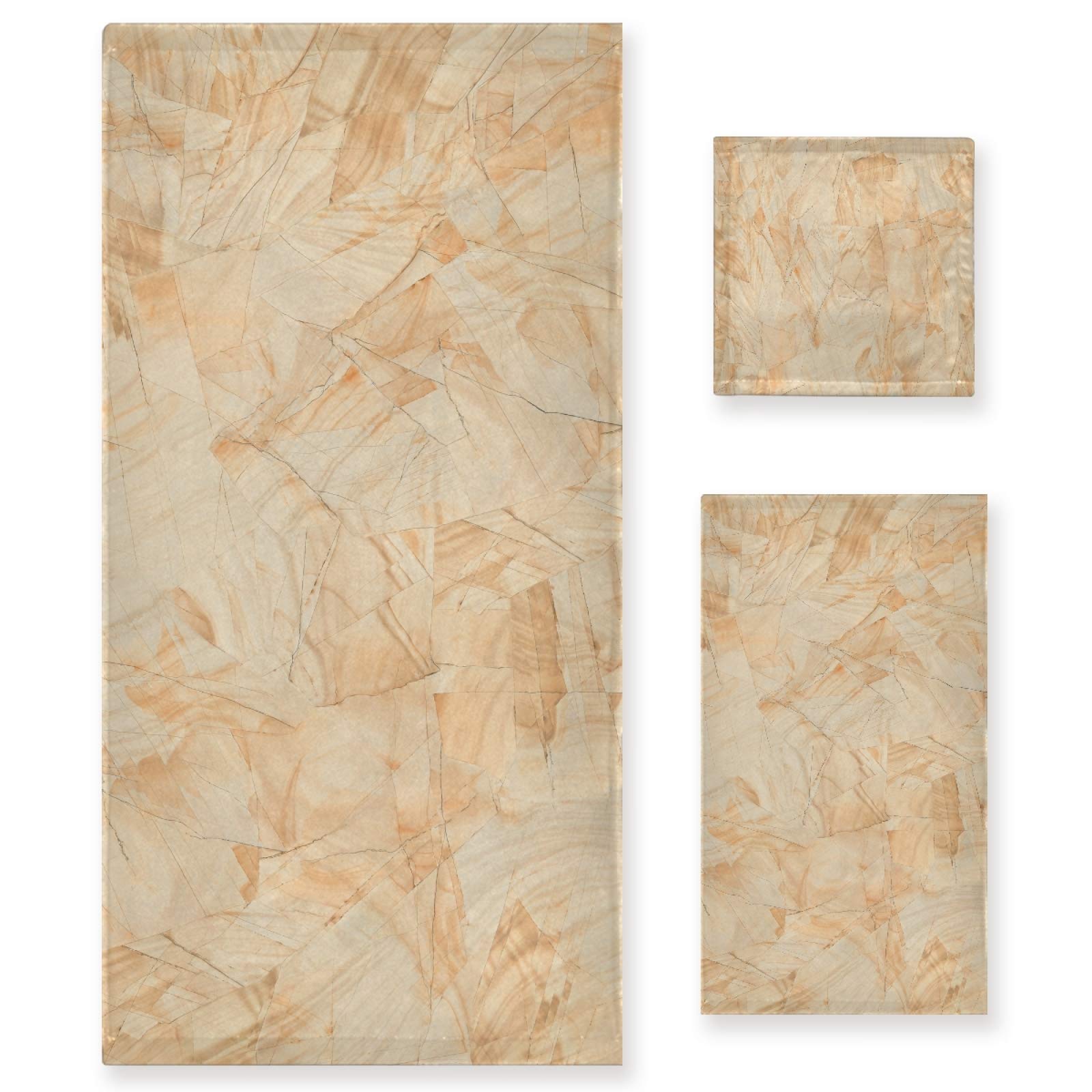 ALAZA Beige Marble Bath Towel Set - 3 Piece Luxury Soft Absorbent Towels (1 Bath, 1 Hand, 1 Washcloth) for Bathroom, Spa, Gym & Beach - Home Decor & Hotel Essentials