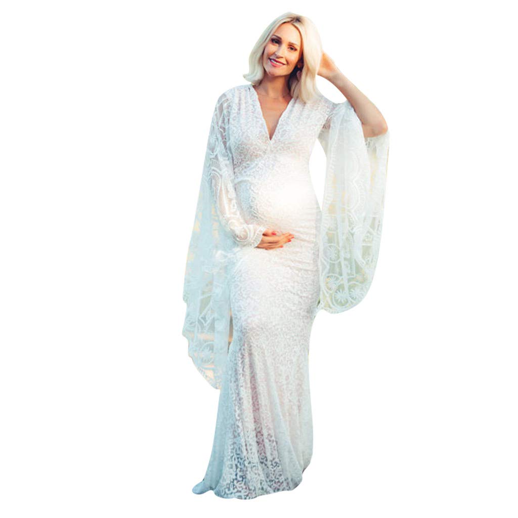 Vermers Long Sleeve Maternity Dress for Women - Elegant Ruffled Photography Gown, Petite Pregnancy Formal Dress for Prom & Special Occasions | Perfect for Maternity Photos, Baby Showers & Evening Events