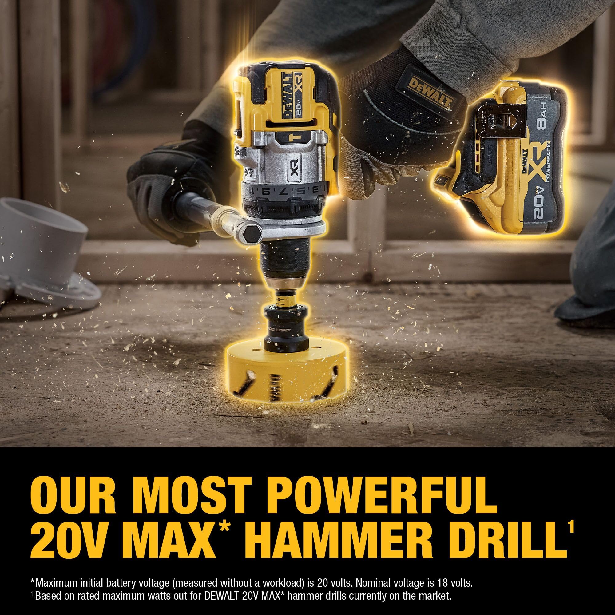 DEWALT 20V MAX XR Cordless Hammer Drill Kit with 8AH Battery & Charger - 1/2 Inch Heavy Duty Power Drill for Woodworking, Metal Drilling & Construction Projects (DCD1007WW1)