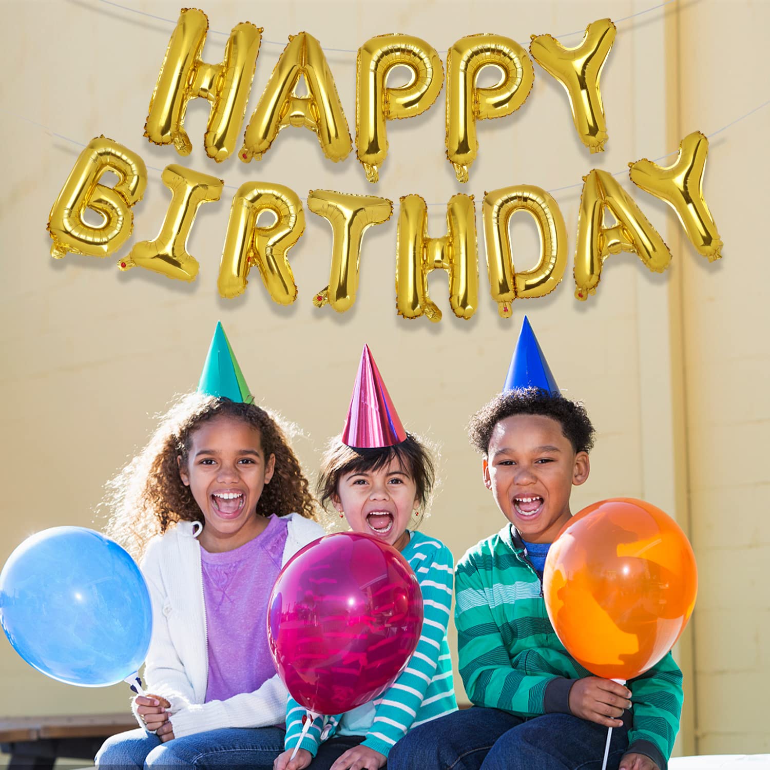 Accevo Gold Happy Birthday Balloons - 16 Inch Mylar Foil Letter Balloons & Banner for Kids, Adults, Boys & Girls - Birthday Party Decorations Supplies - Perfect for Birthday Celebrations, Baby Showers & Anniversary Parties