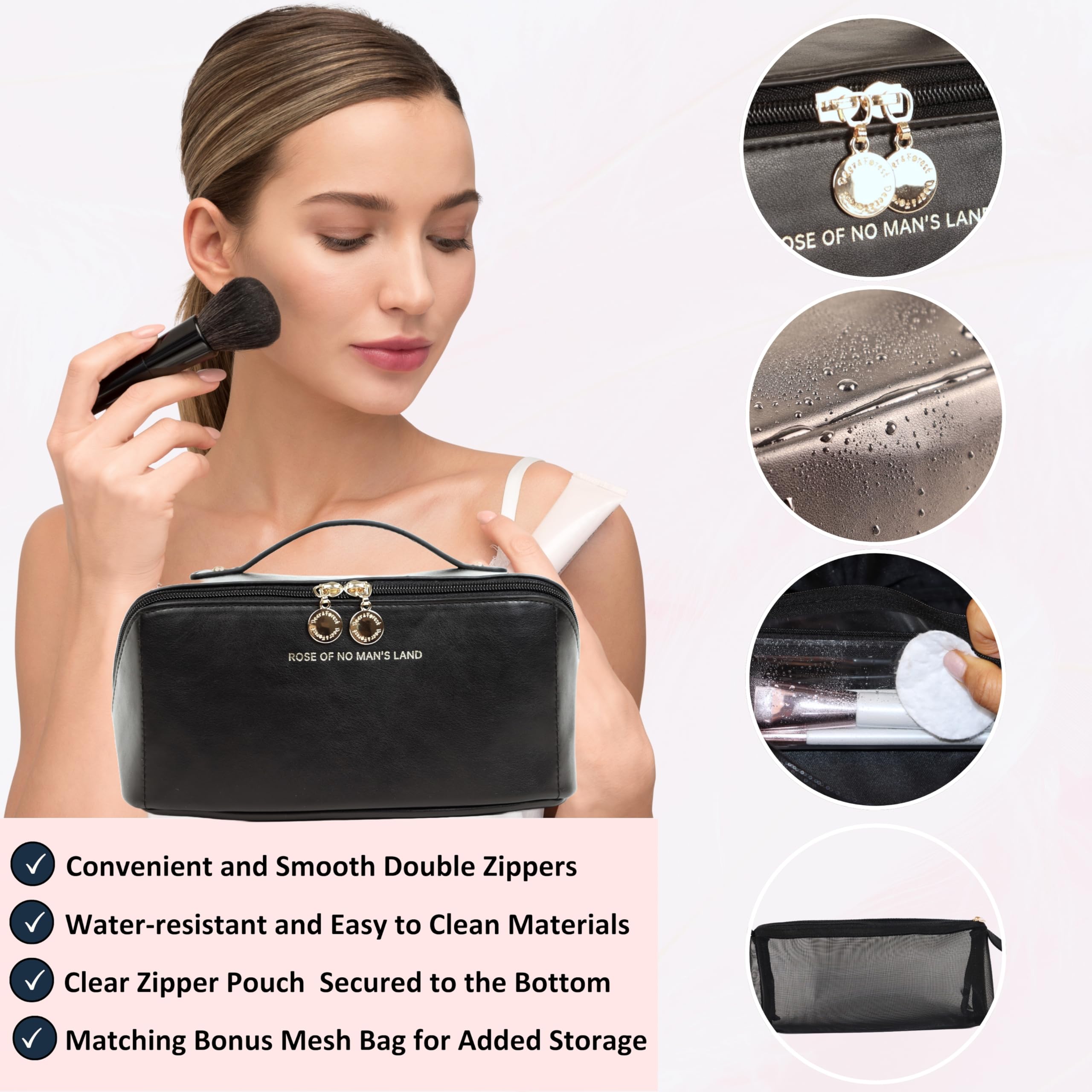 Waterproof Makeup Bag with Pencil Case - Large Deep Pockets & Clear Zipper Organizer for Makeup Brushes | Perfect for Travel, Beach Trips, Road Trips & Everyday Cosmetics Storage