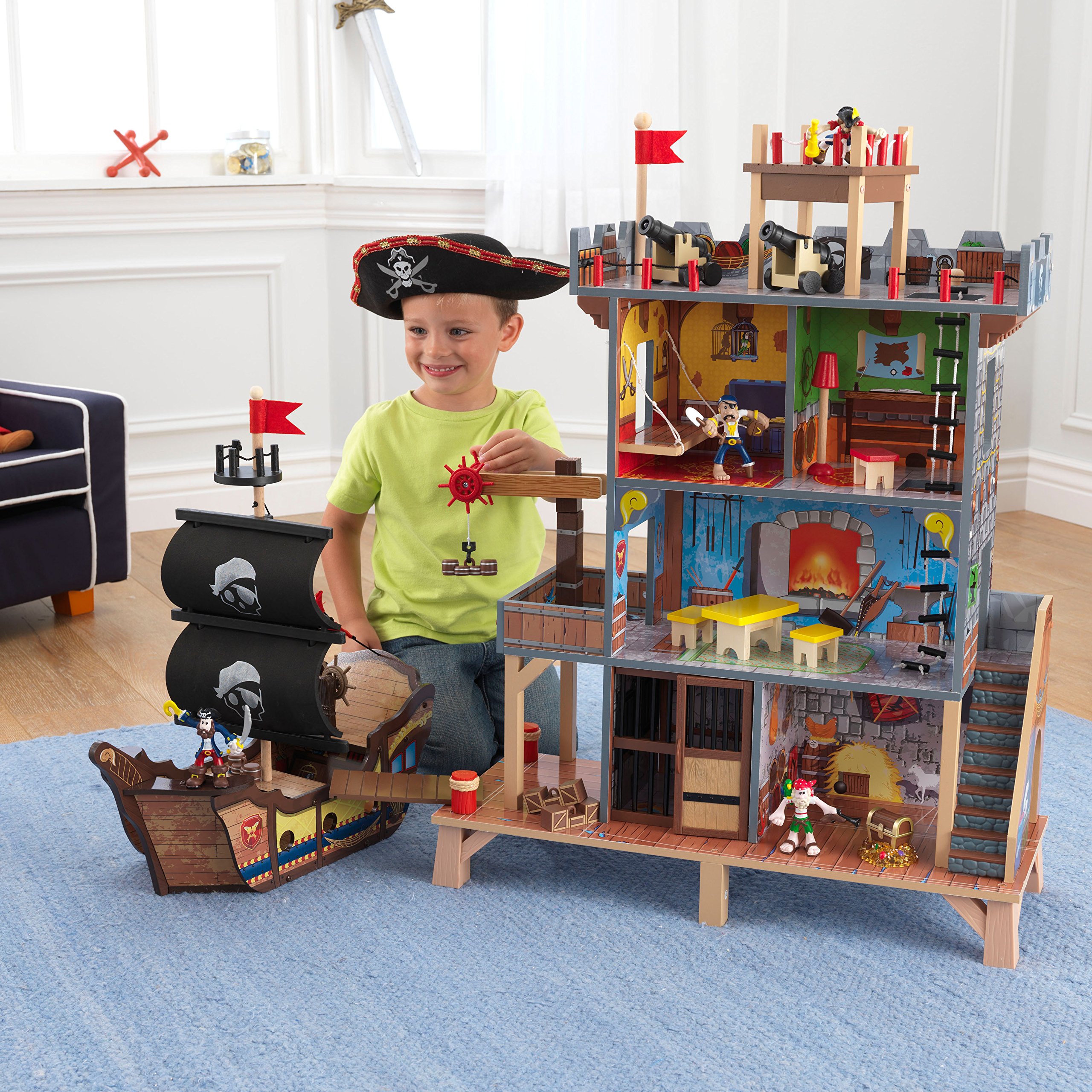 KidKraft Pirate's Cove Wooden Ship Play Set with Lights & Sounds - 17-Piece Pirate Toy Accessories - Best Gift for Boys & Girls Ages 3+ - Imaginative Play for Kids' Bedroom, Playroom & Outdoor Adventures