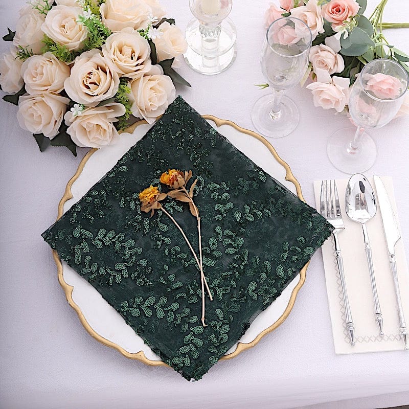 20 x 20 Inch Embroidered Sequin Tulle Table Napkins - Elegant Sheer Fabric Dinner Napkins for Wedding, Party, and Special Occasion Decorations